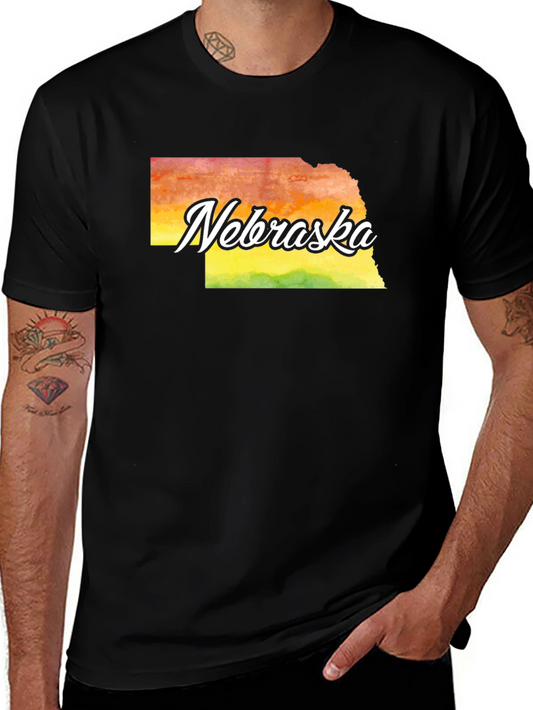 Nebraska State Watercolor Graphic Tee - Black