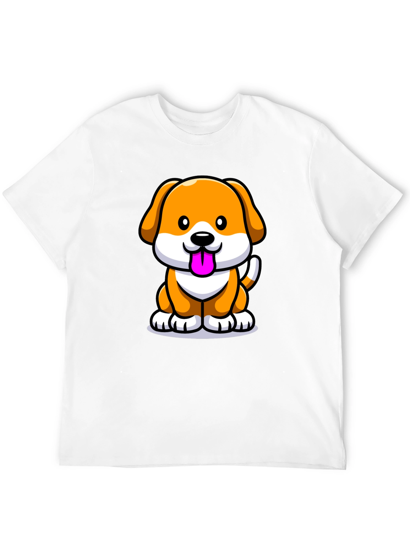 Cartoon Dog Graphic Tee - Black Cotton Blend