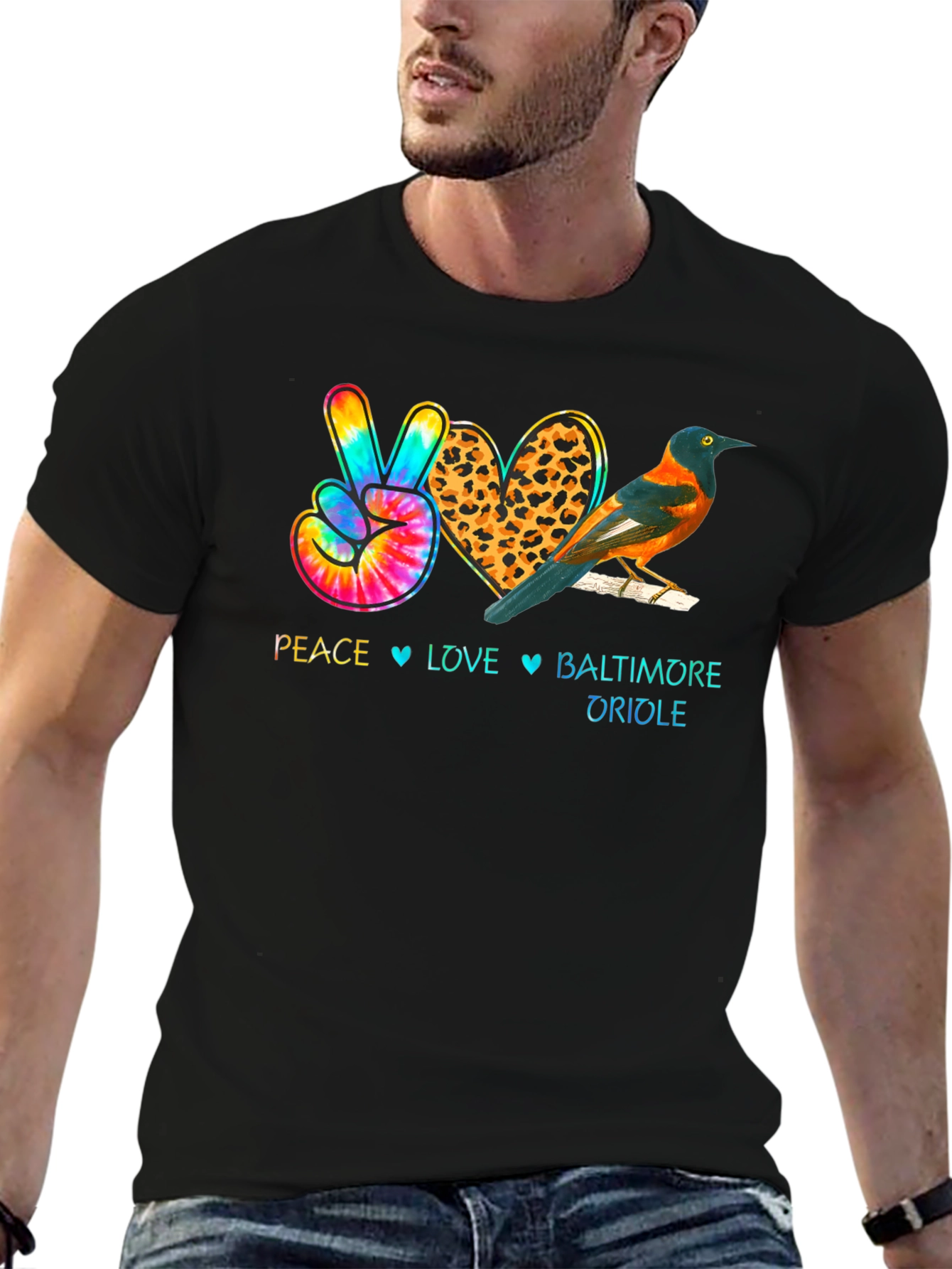 Peace Love Baltimore Oriole Graphic Tee