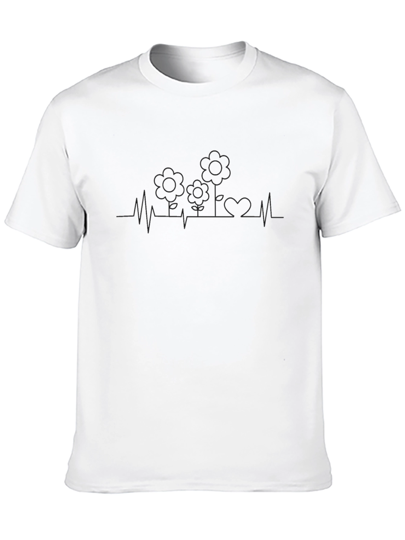 Heartbeat Flower Graphic Tee - Black Casual T-Shirt