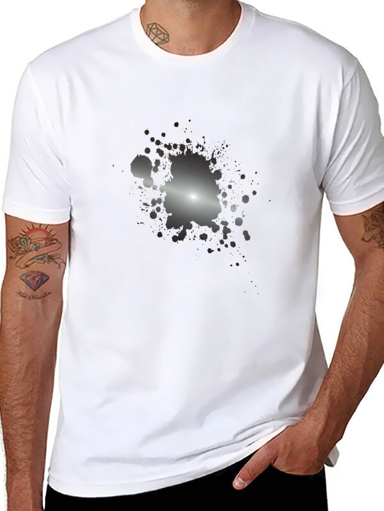 Mens Black T-Shirt with Abstract Splatter Design