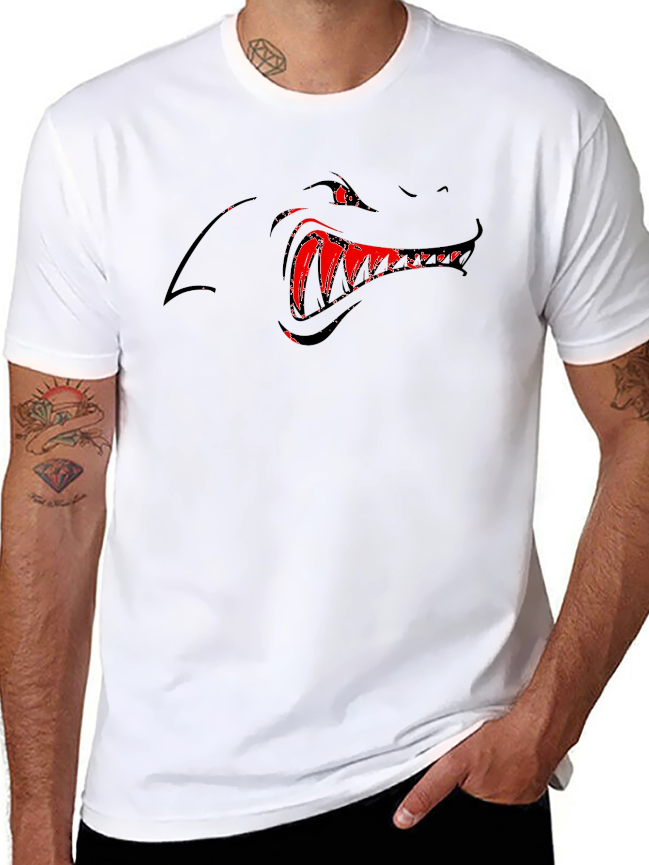 Mens Black Graphic Tee - Monster Mouth Design