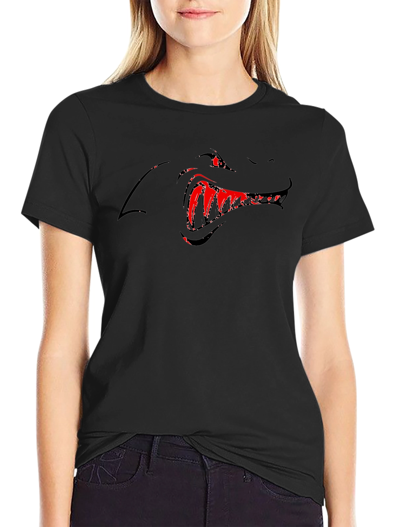 Mens Black Graphic Tee - Monster Mouth Design