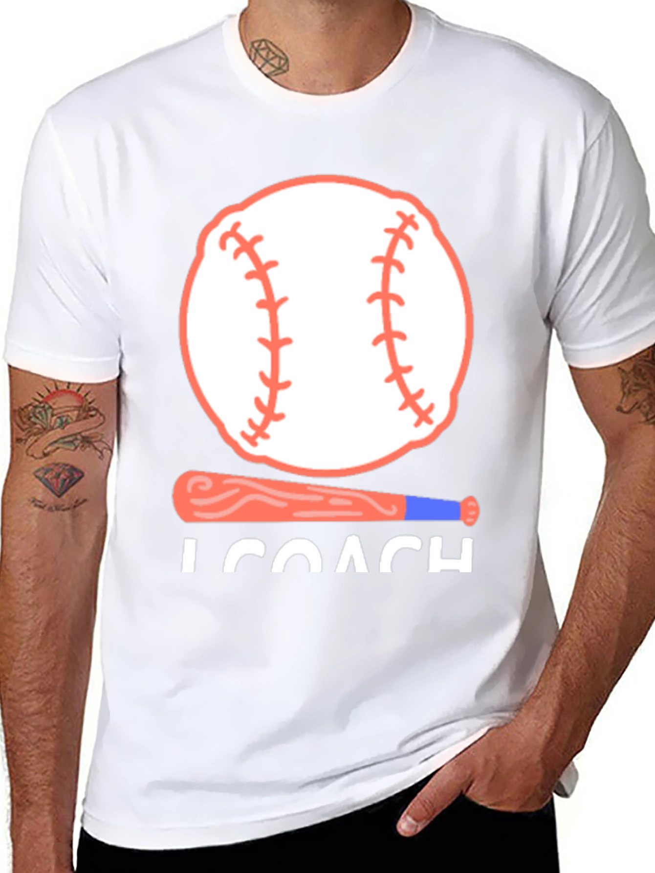 Baseball Coach T-Shirt - Baseball Bat and Ball Design