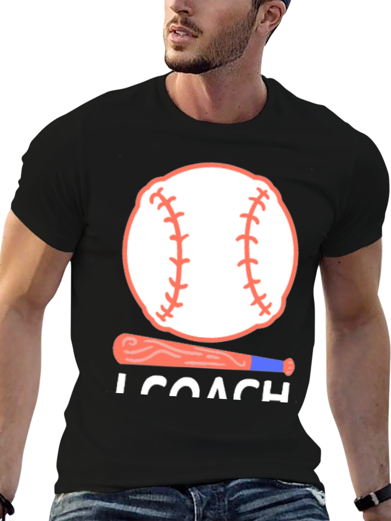 Baseball Coach T-Shirt - Baseball Bat and Ball Design