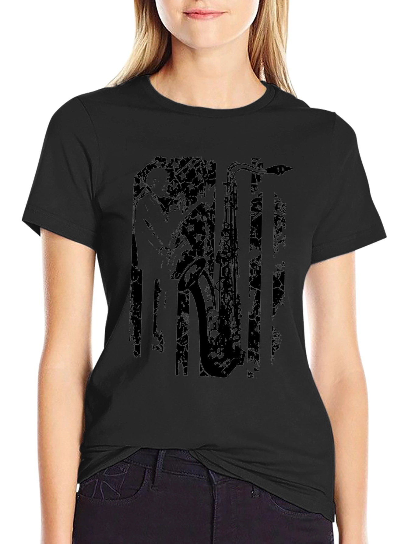 Saxophone American Flag Graphic Tee