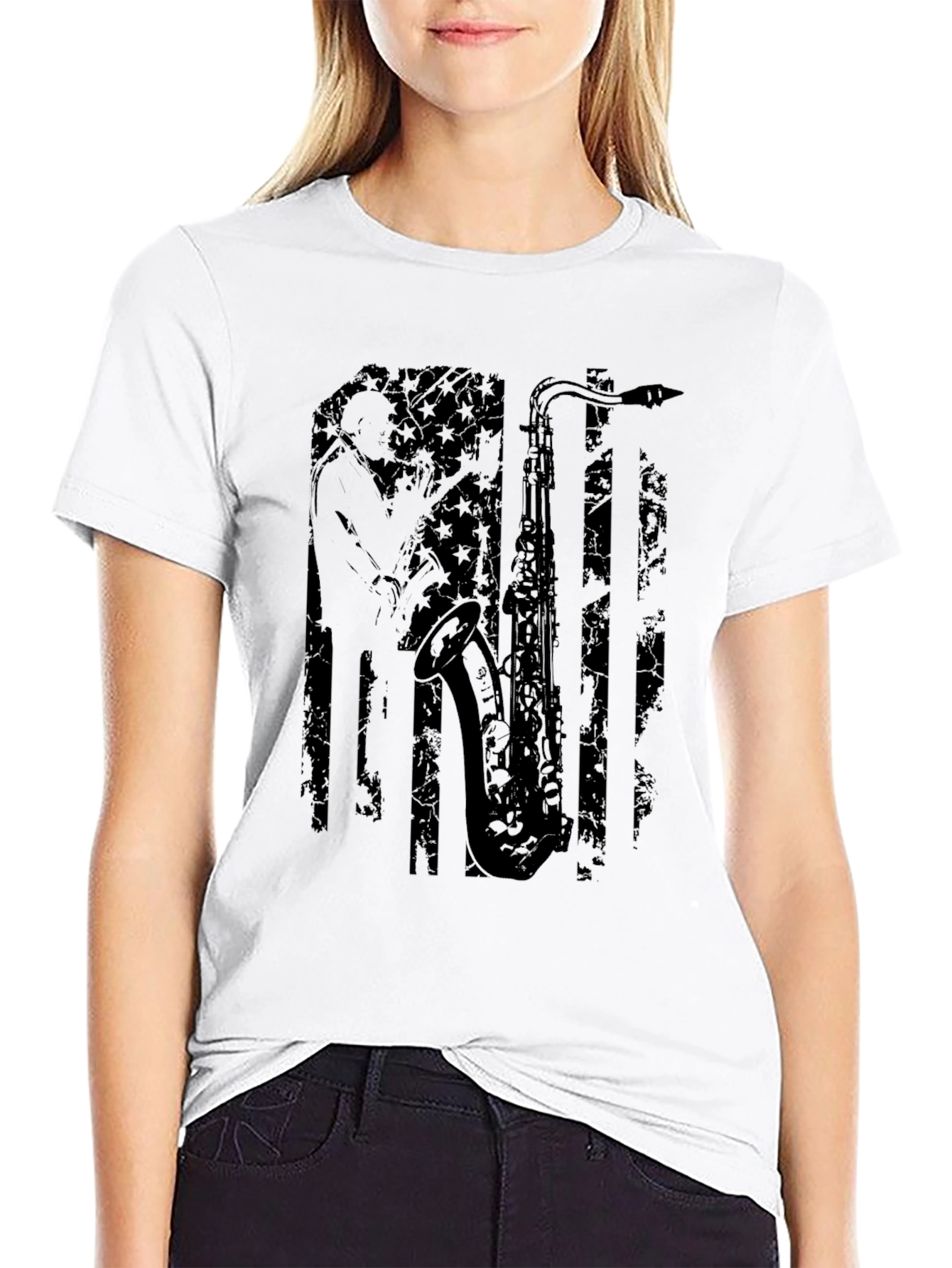 Saxophone American Flag Graphic Tee