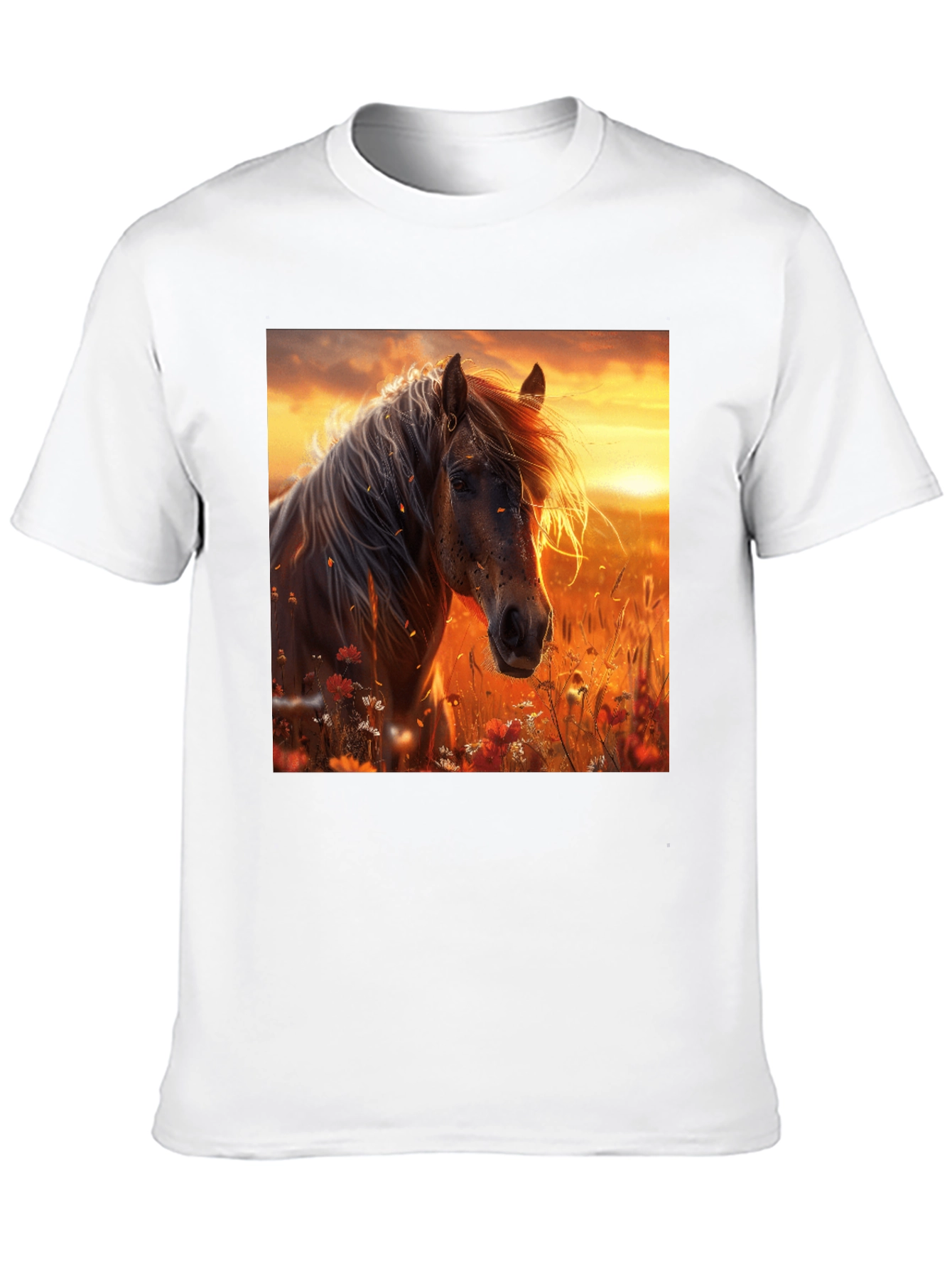 Horse Sunset Graphic Tee - Black Cotton Blend