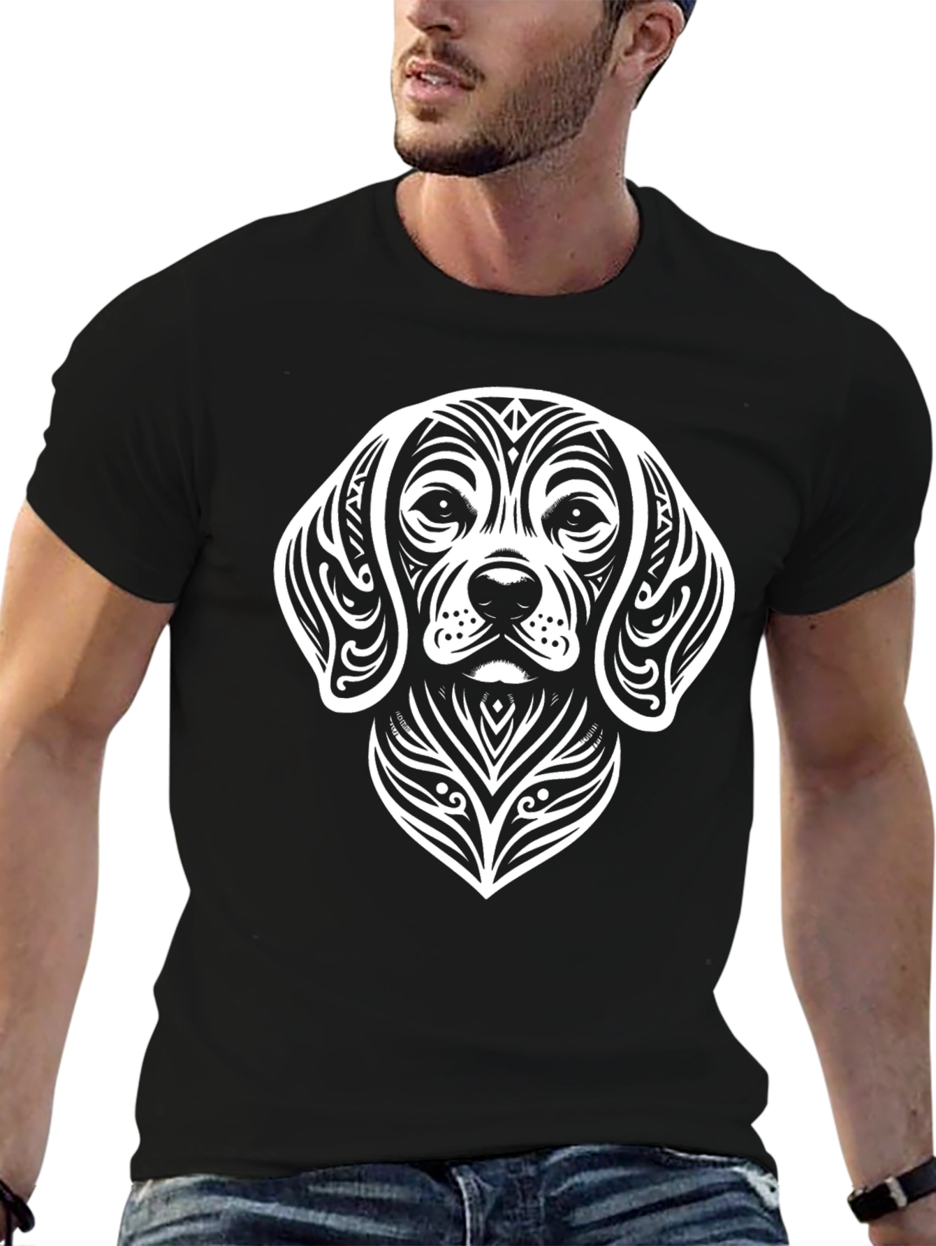 Tribal Dog Graphic Tee - Black
