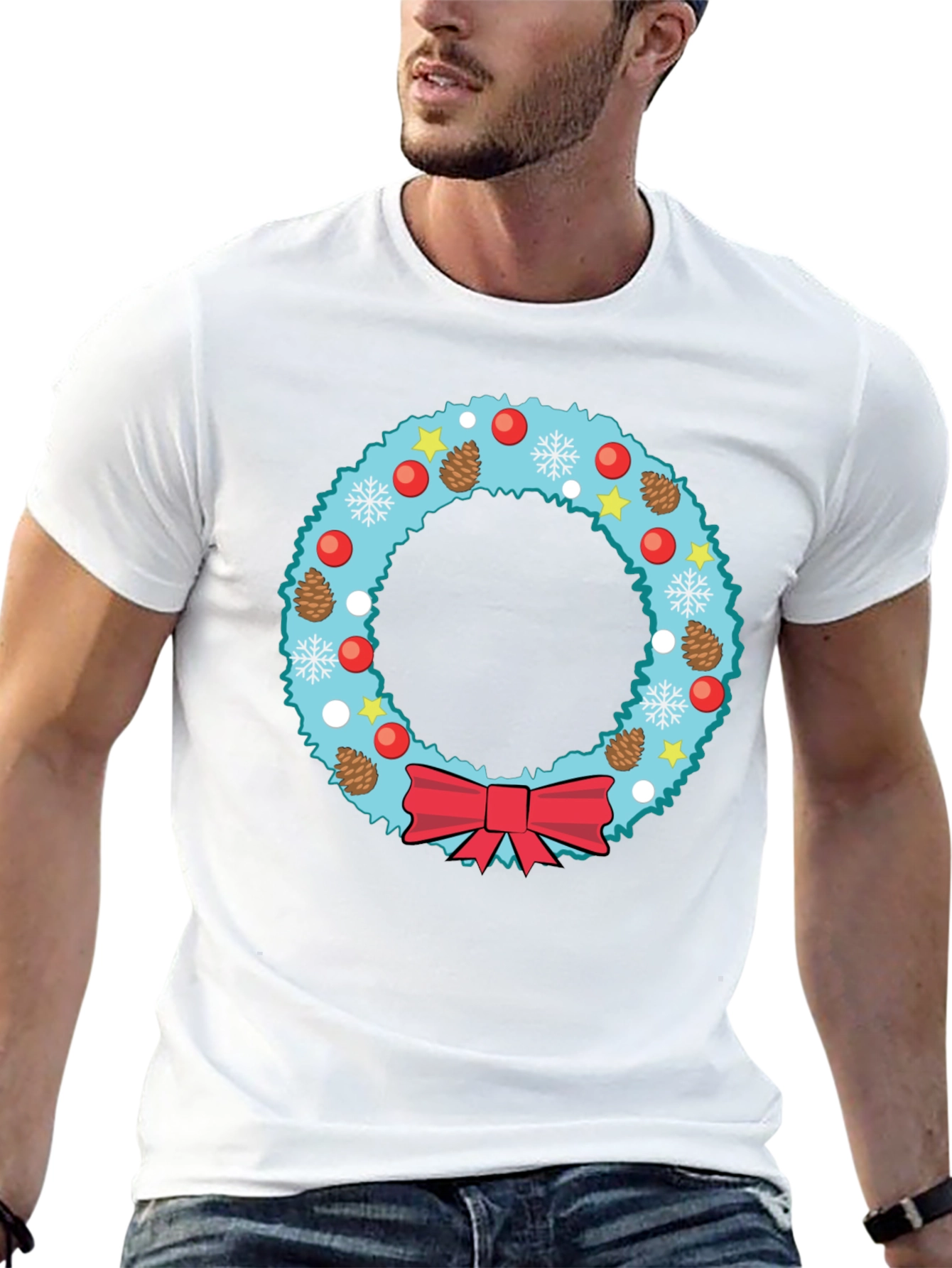 Festive Christmas Wreath Graphic Tee - Holiday Cheer