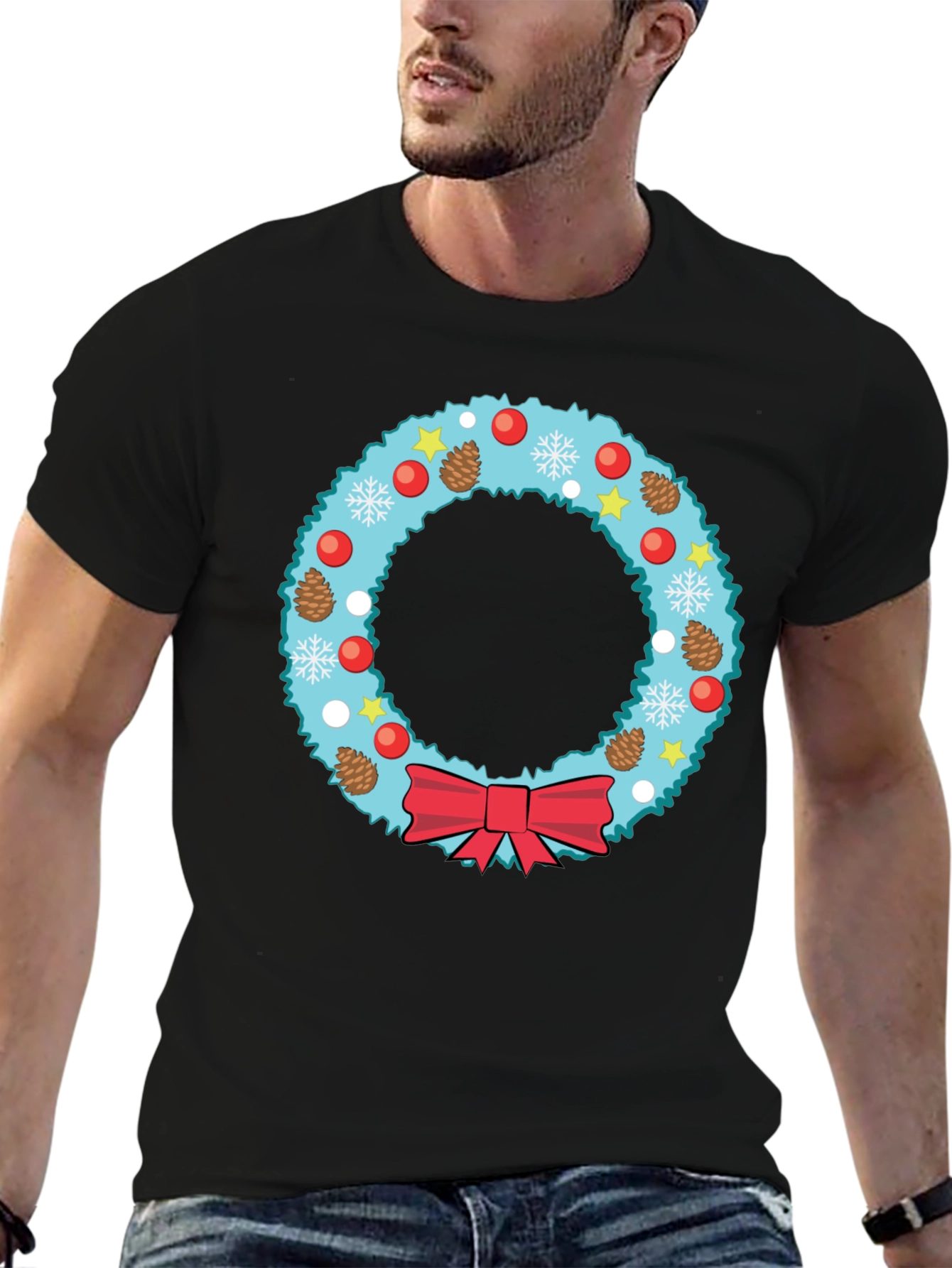 Festive Christmas Wreath Graphic Tee - Holiday Cheer