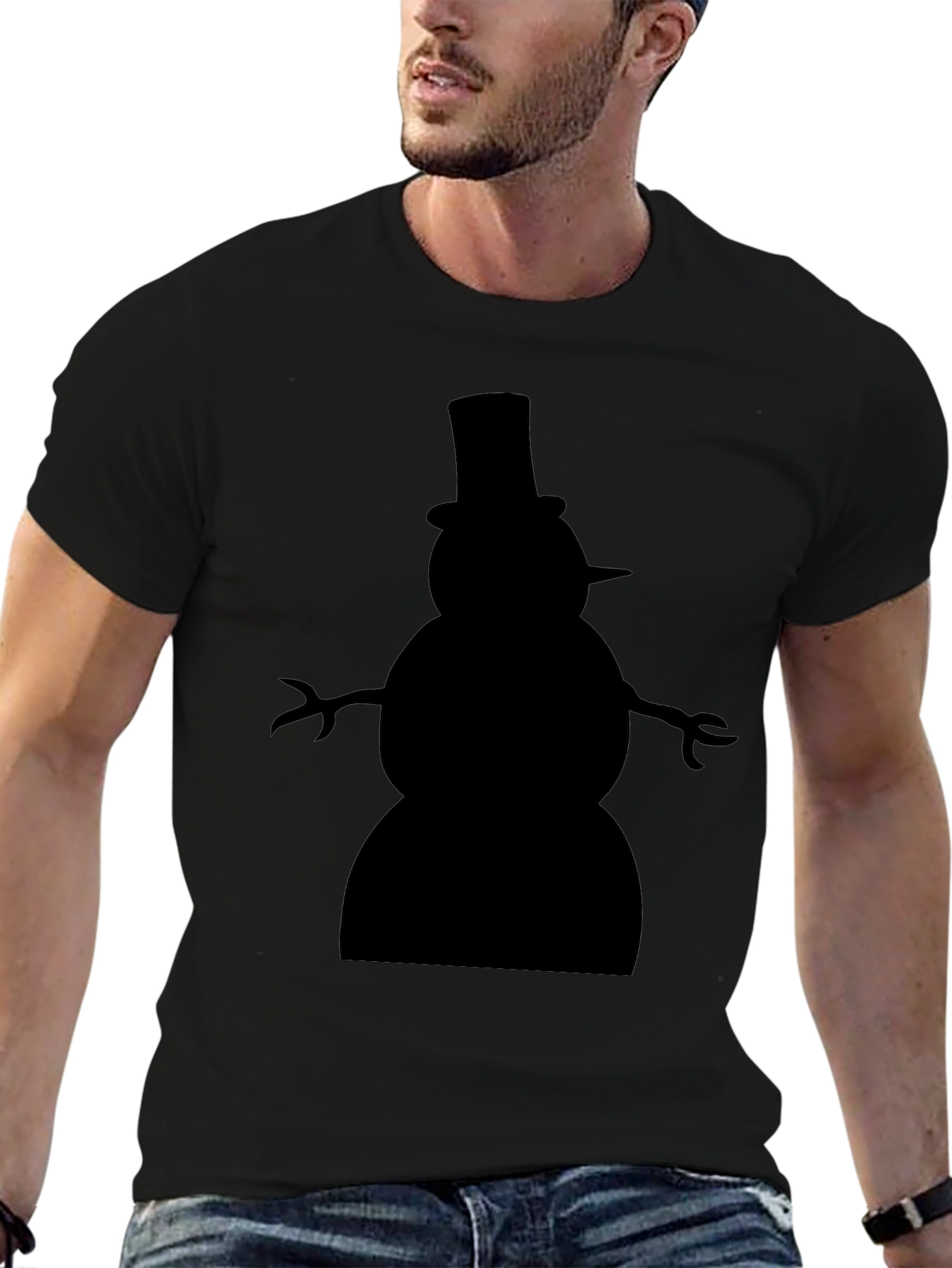 Mens Black T-Shirt with Snowman Silhouette