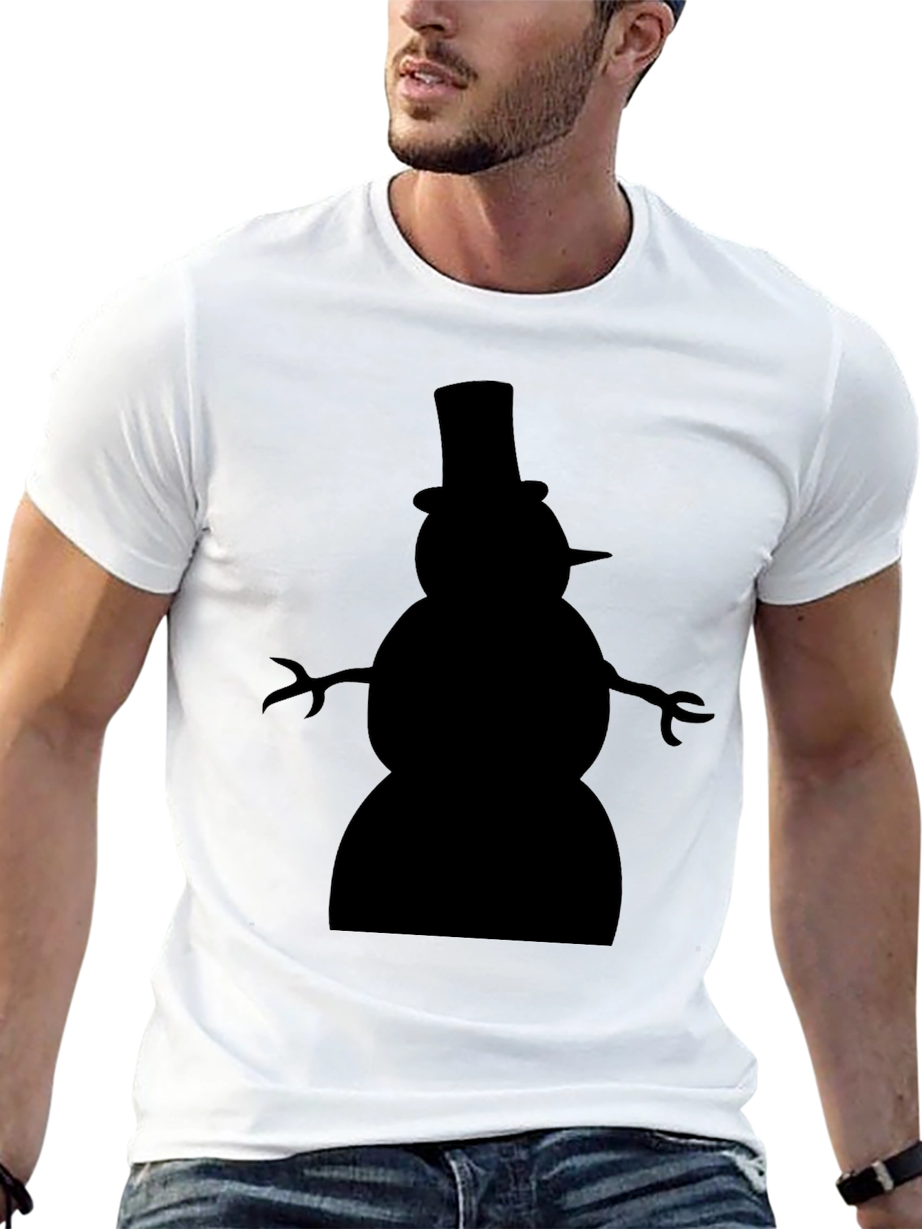 Mens Black T-Shirt with Snowman Silhouette