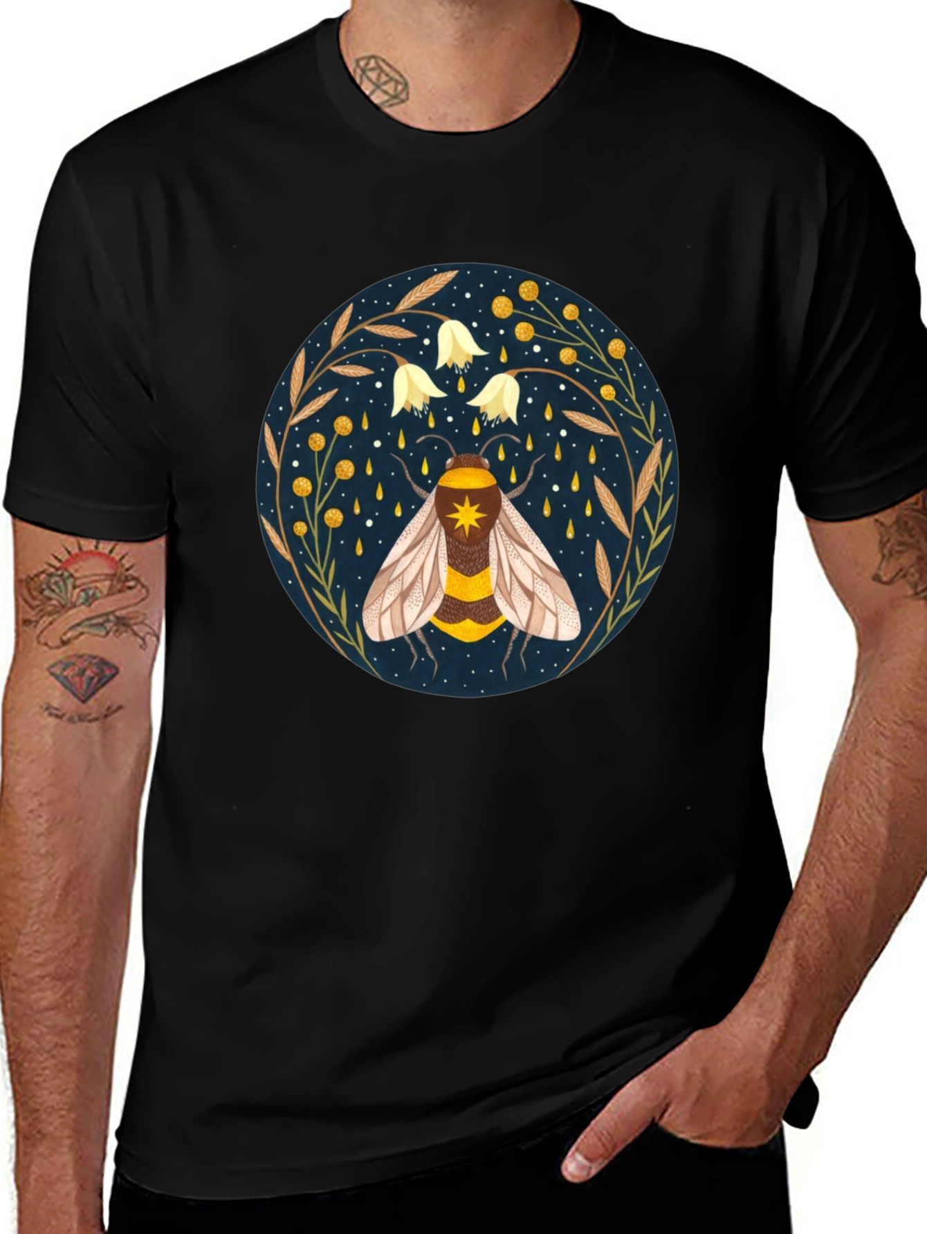 Enchanted Bee Graphic Tee - Celestial Honeycomb Design