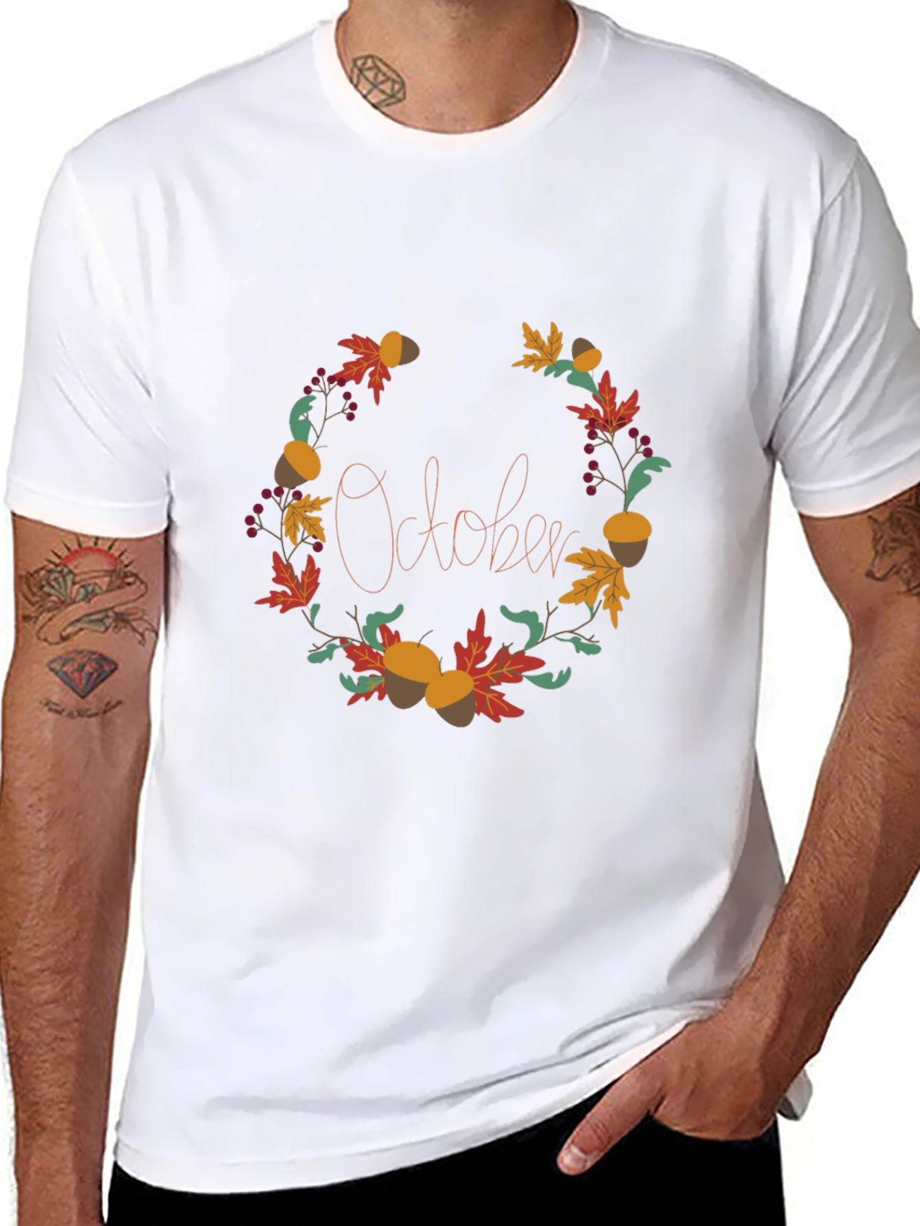 October Fall Wreath Graphic Tee - Autumn Vibes
