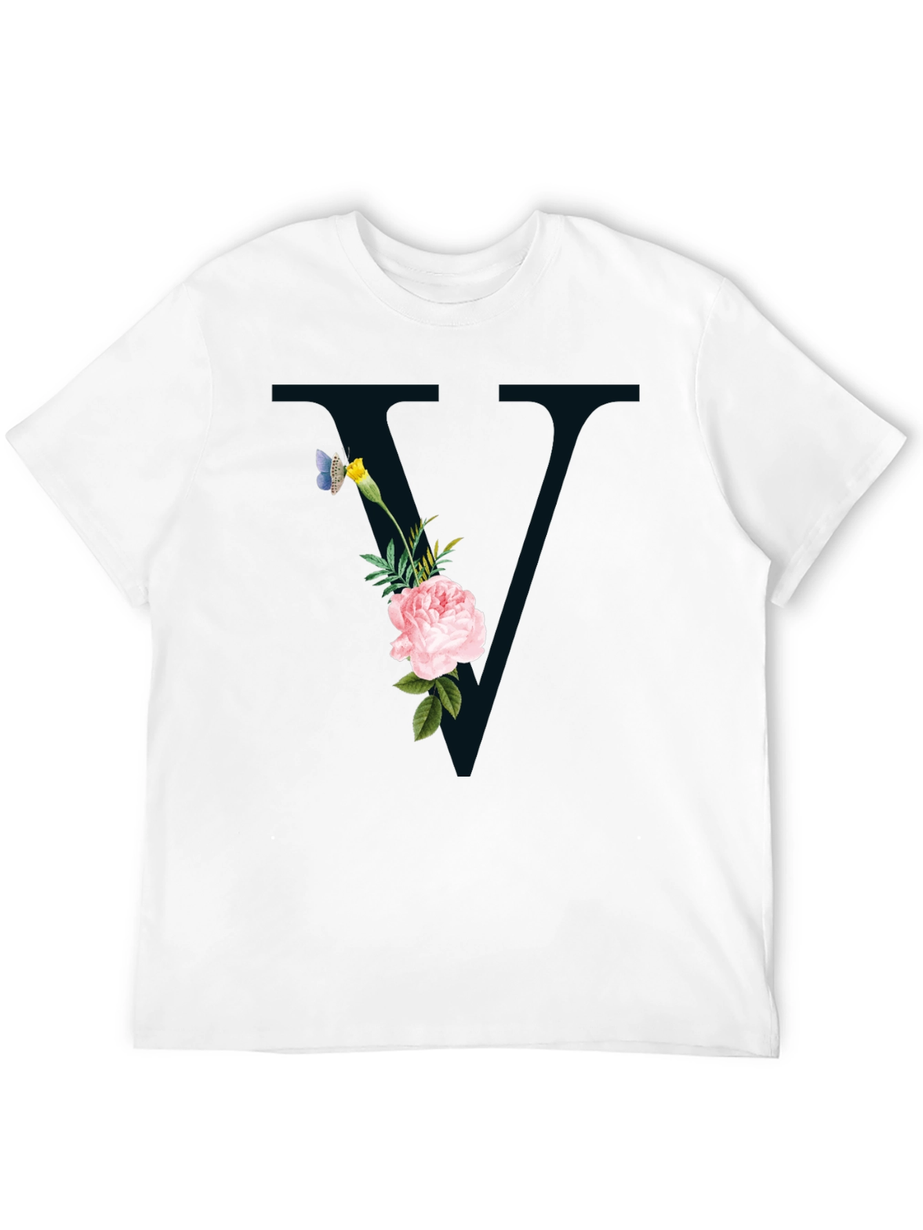 Floral Initial V Black T-Shirt