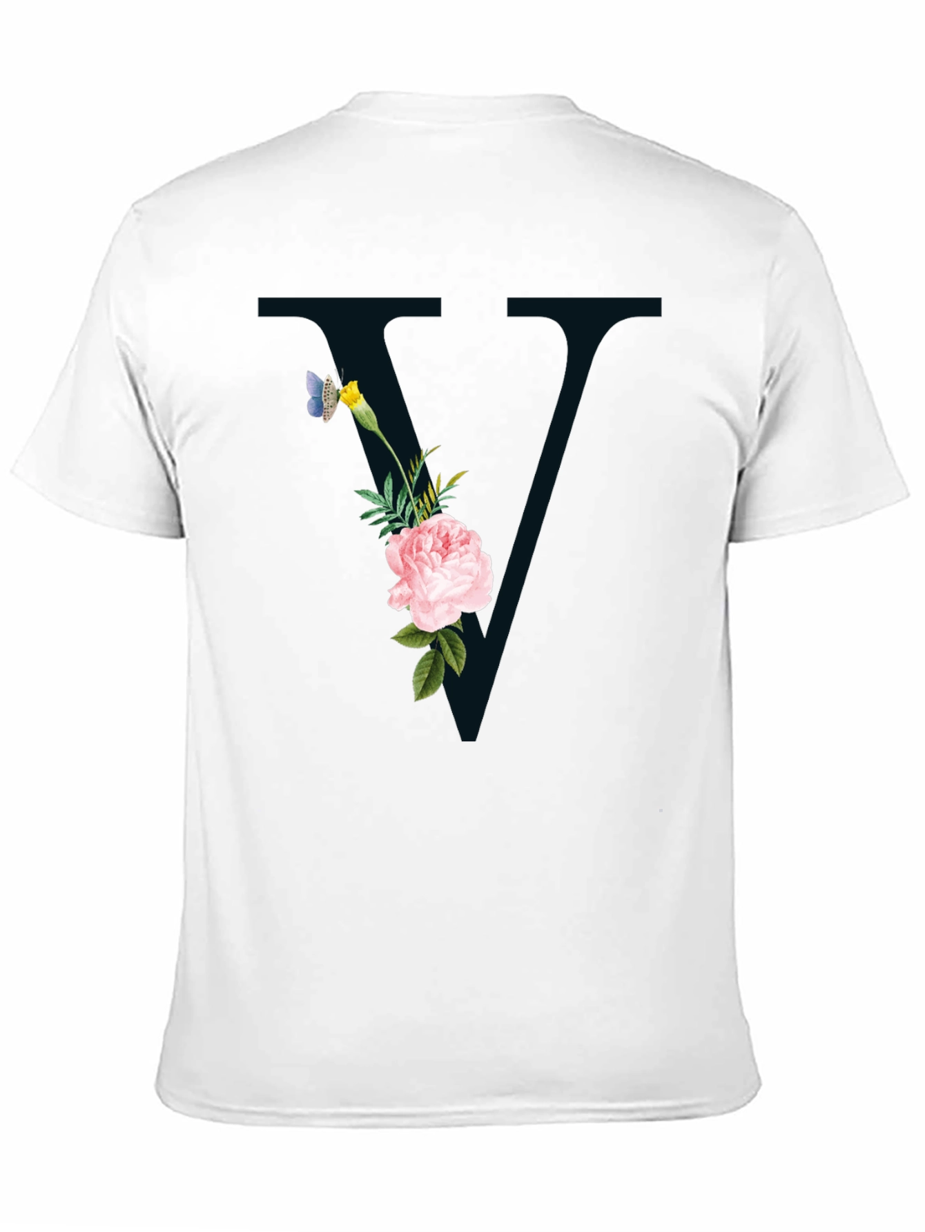 Floral Initial V Black T-Shirt