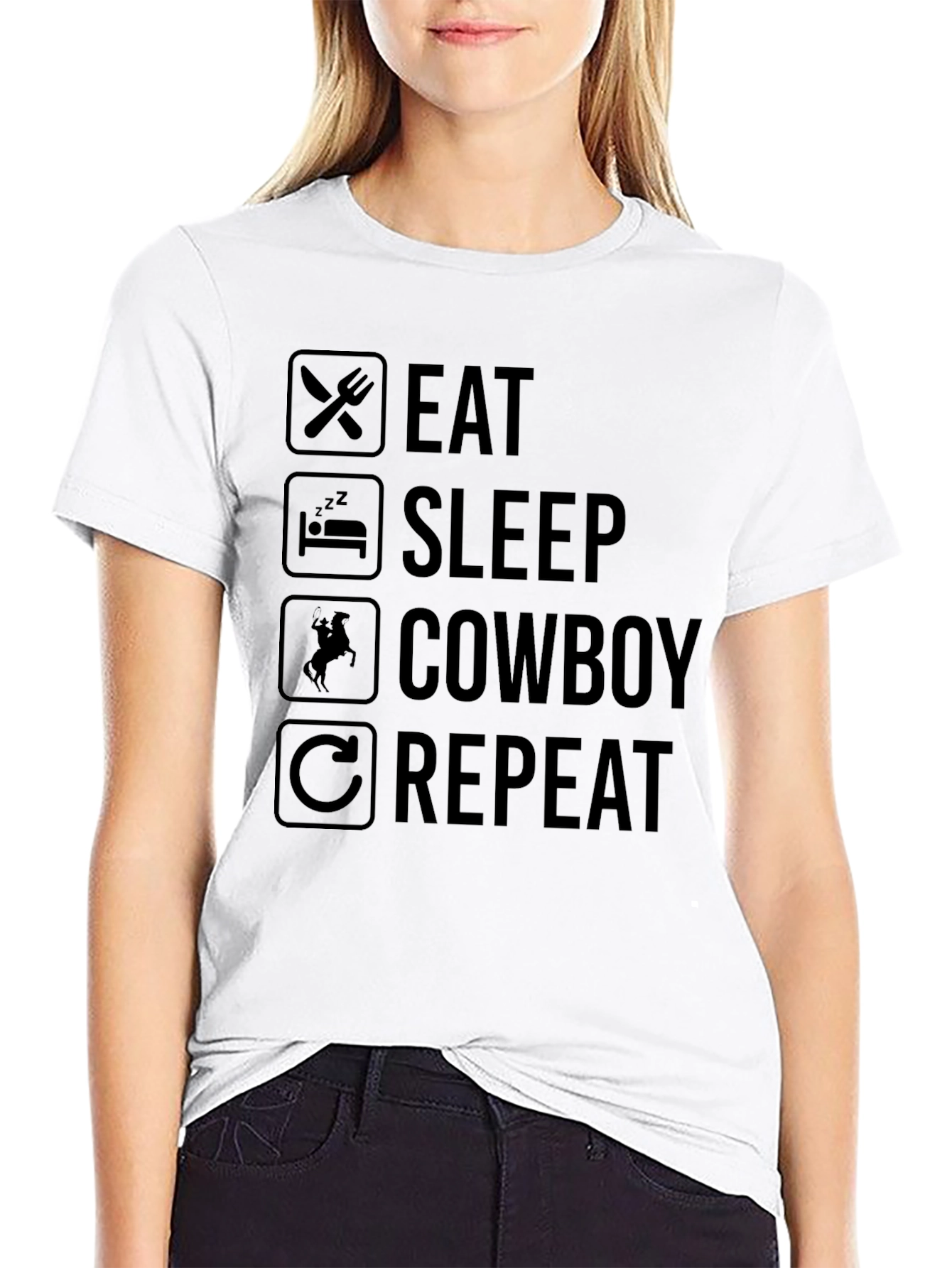 Eat Sleep Cowboy Repeat Black T-Shirt