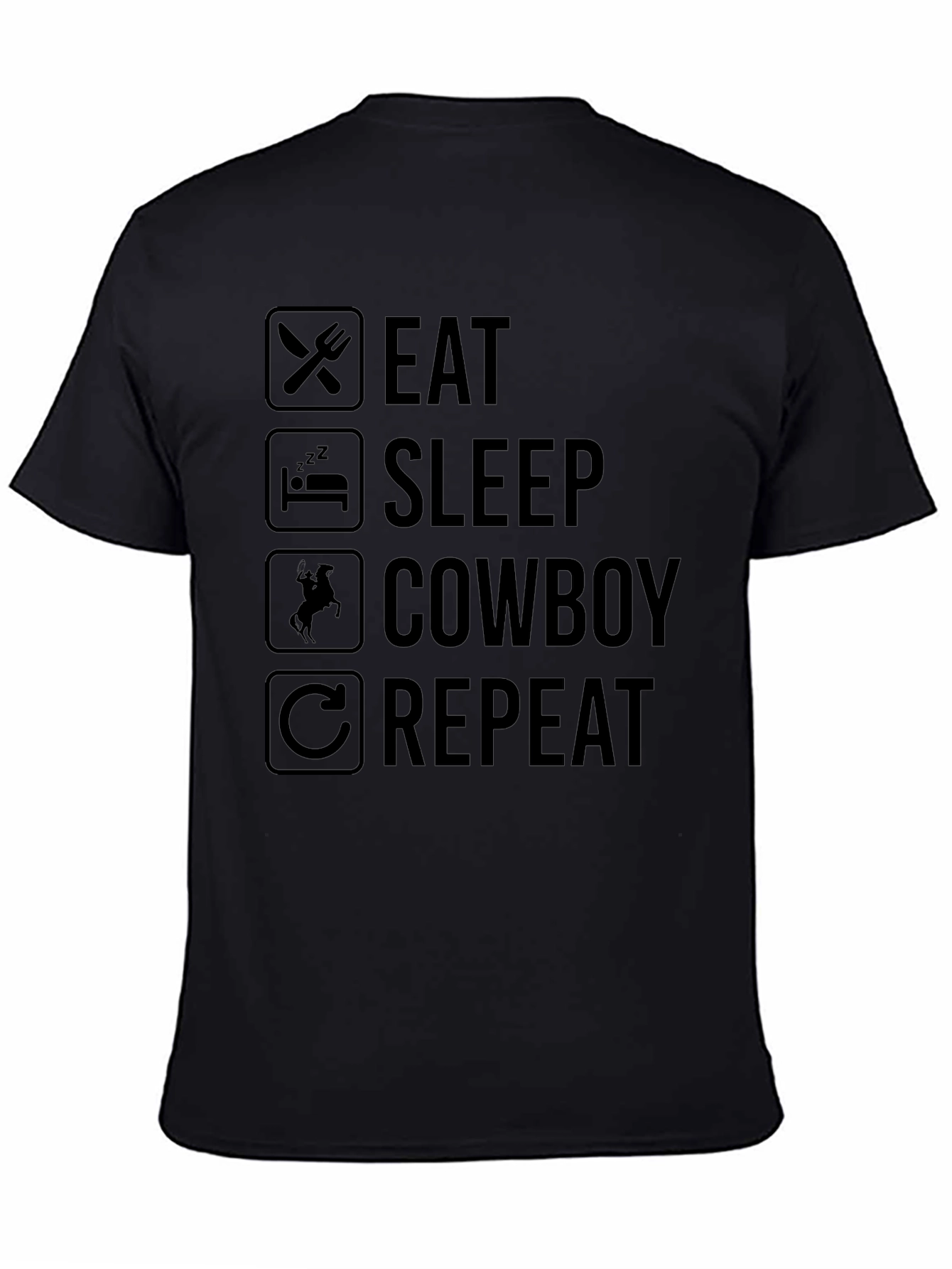 Eat Sleep Cowboy Repeat Black T-Shirt