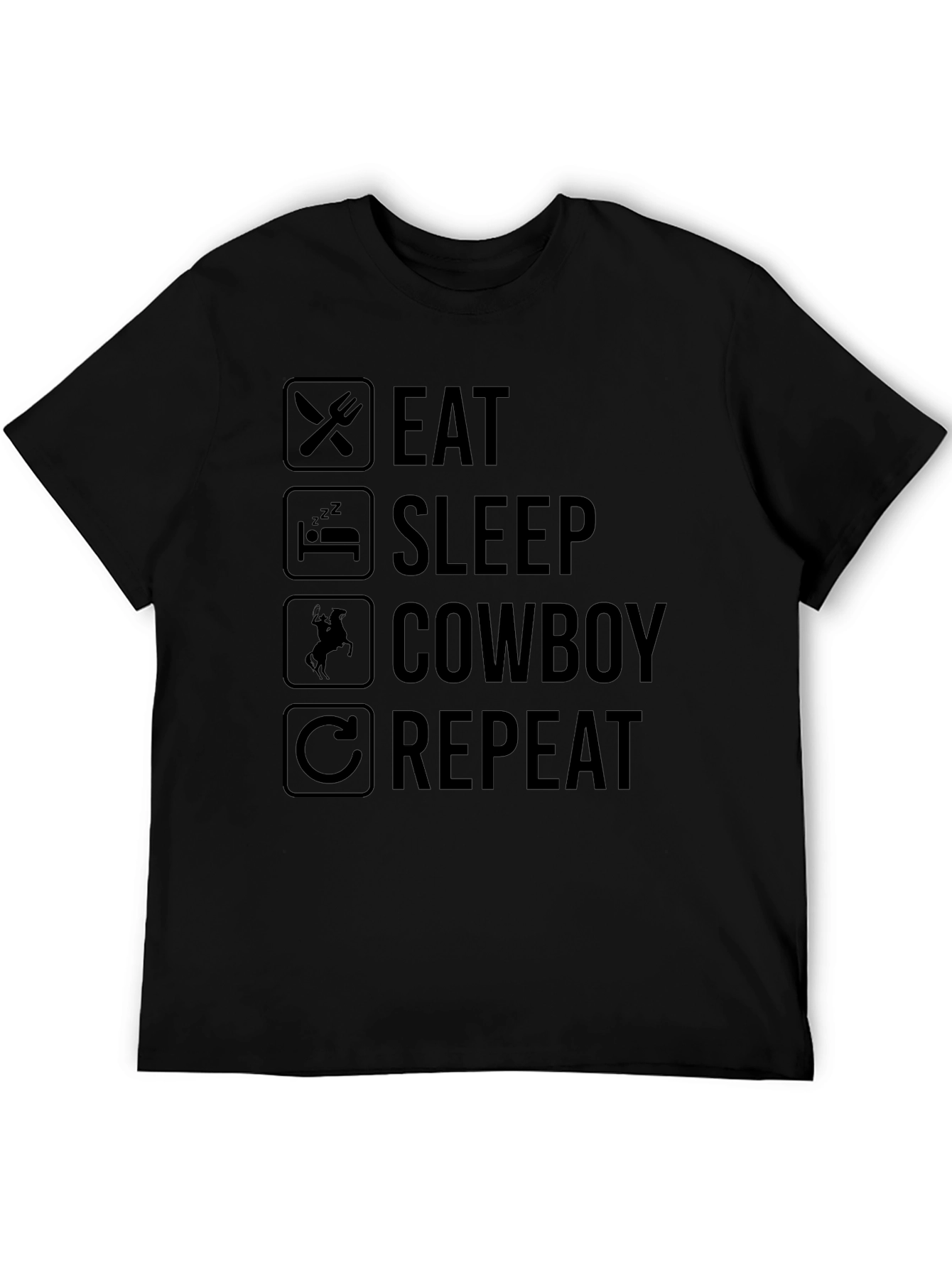 Eat Sleep Cowboy Repeat Black T-Shirt