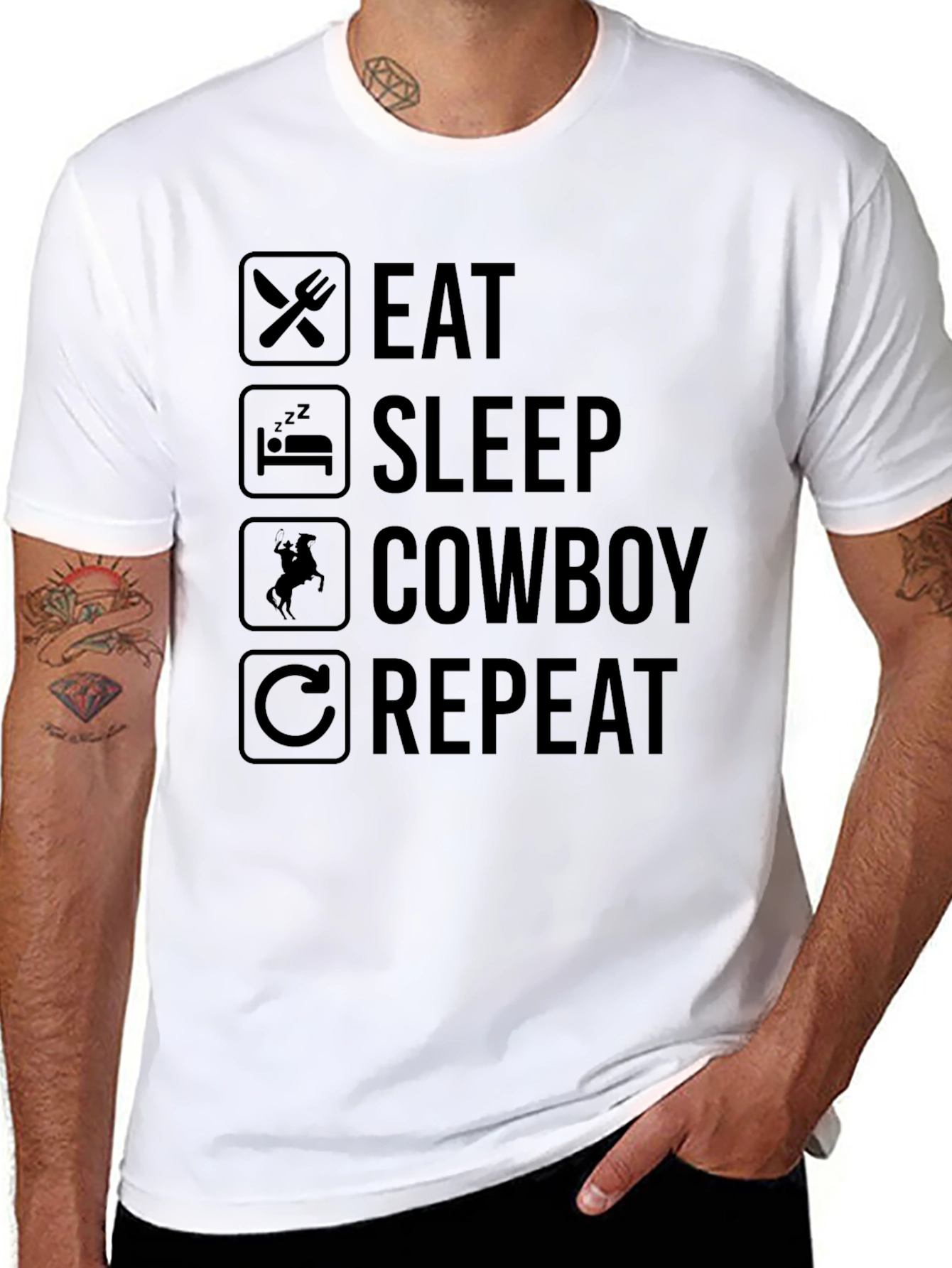 Eat Sleep Cowboy Repeat Black T-Shirt
