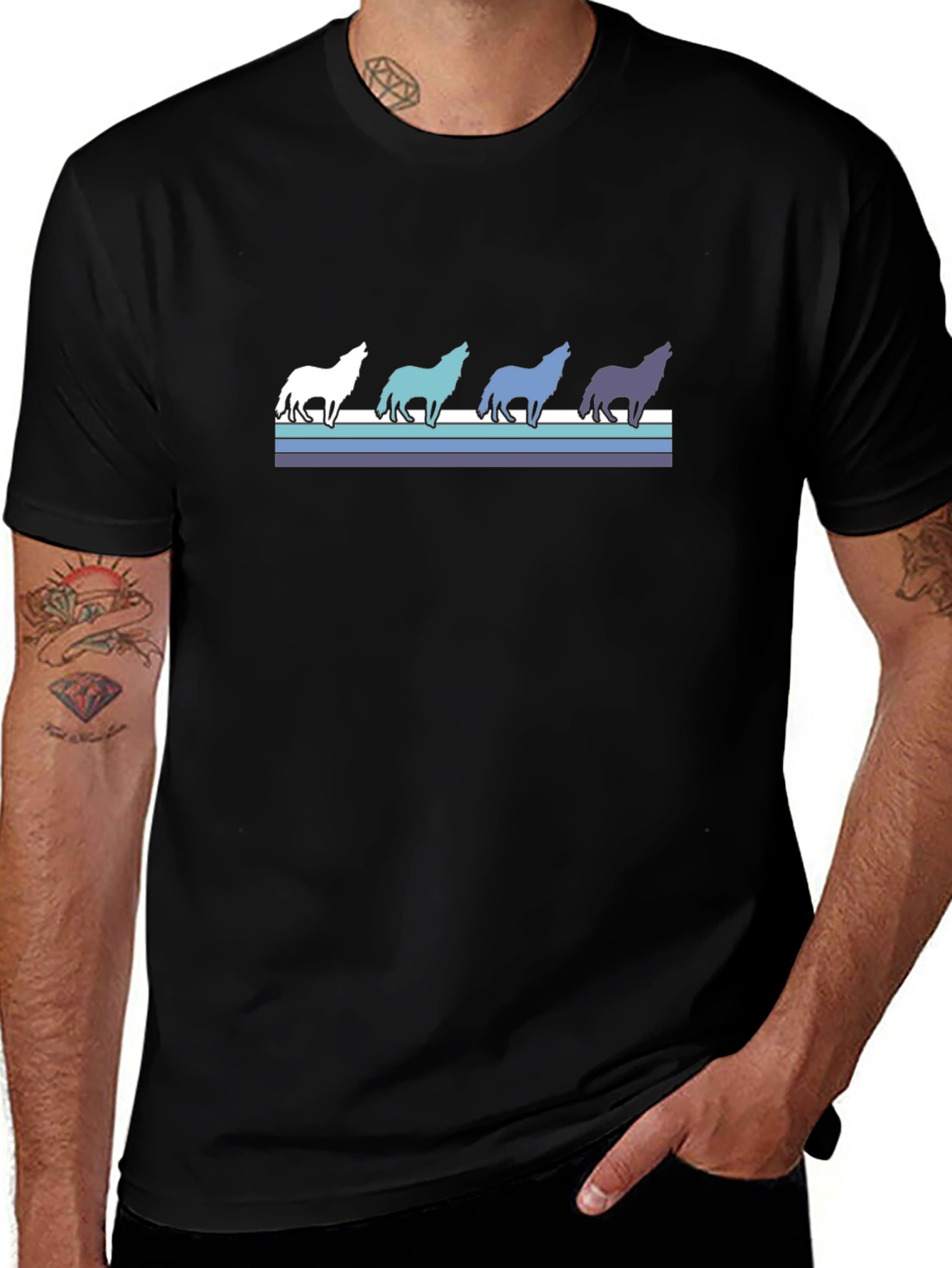 Retro Wolf Pack Graphic Tee - Black