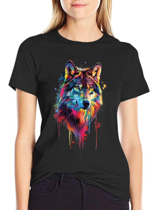 Colorful Wolf Graphic Tee - Mens Black T-Shirt