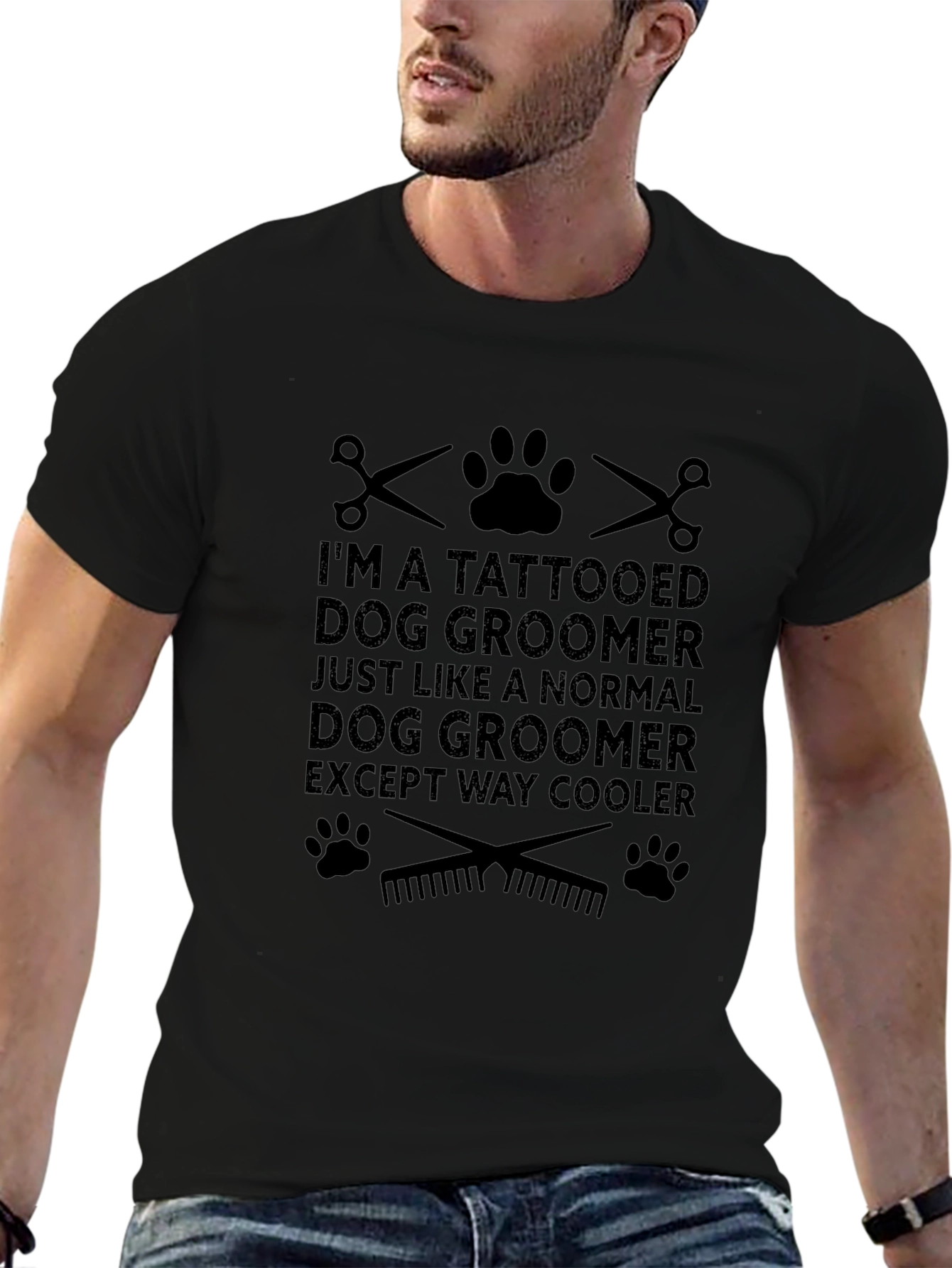 Tattooed Dog Groomer Black Graphic T-Shirt