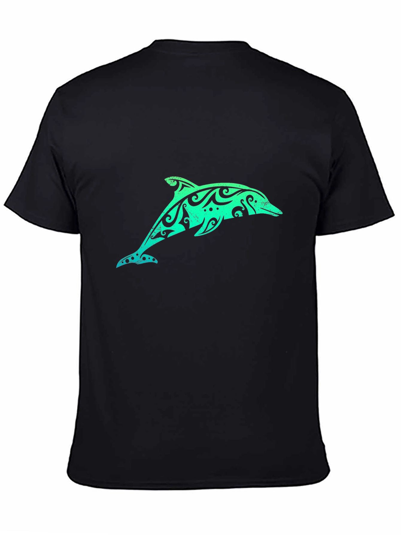 Tribal Dolphin Graphic Tee - Black Cotton T-Shirt