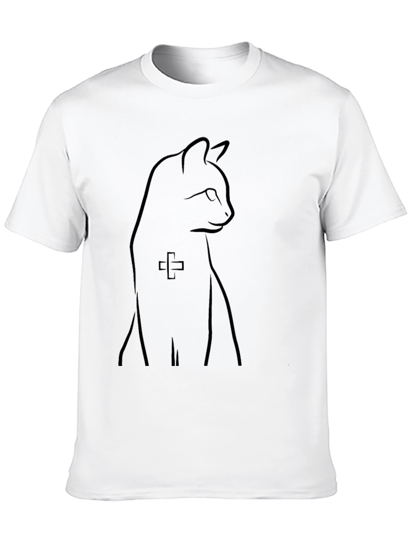 Minimalist Cat Line Art Black T-Shirt