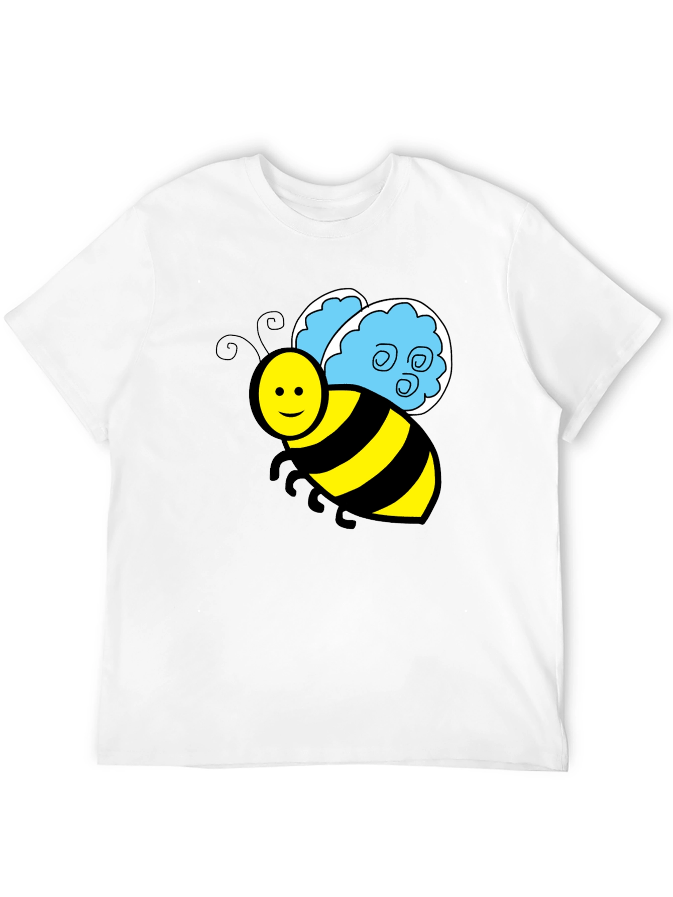 Cartoon Bee Graphic T-Shirt - Black Crew Neck Tee