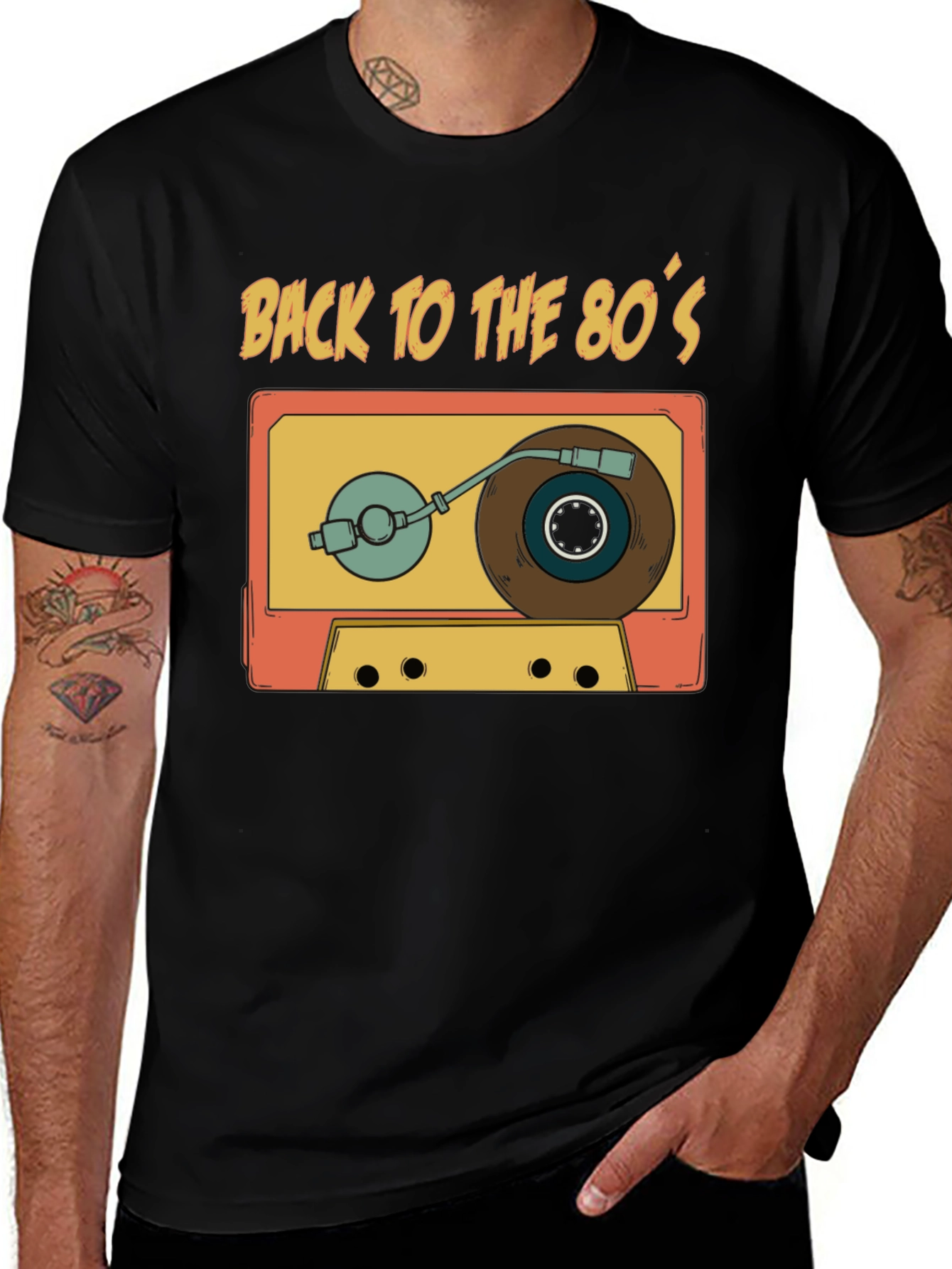 Retro 80s Cassette Tape Turntable Graphic T-Shirt
