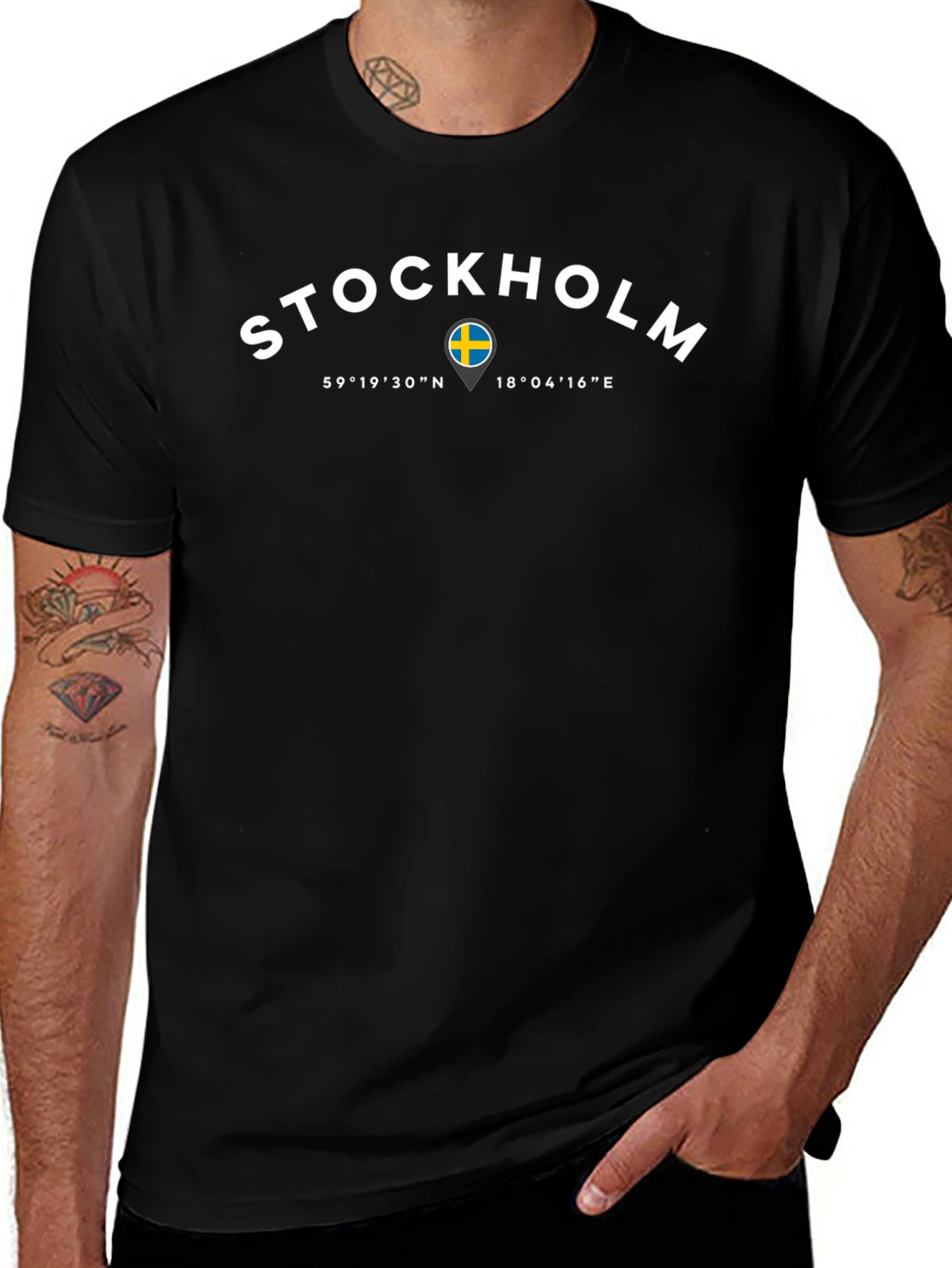 Stockholm Sweden Coordinates Mens Black T-Shirt