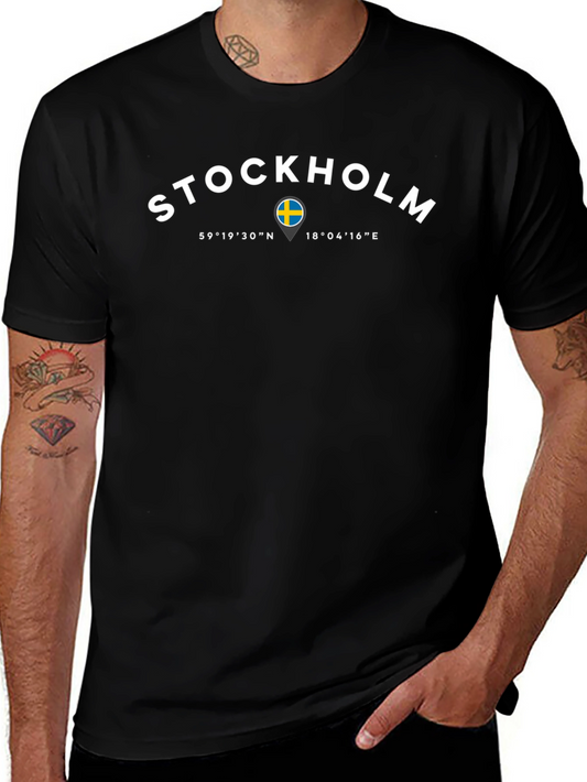 Stockholm Sweden Coordinates Mens Black T-Shirt