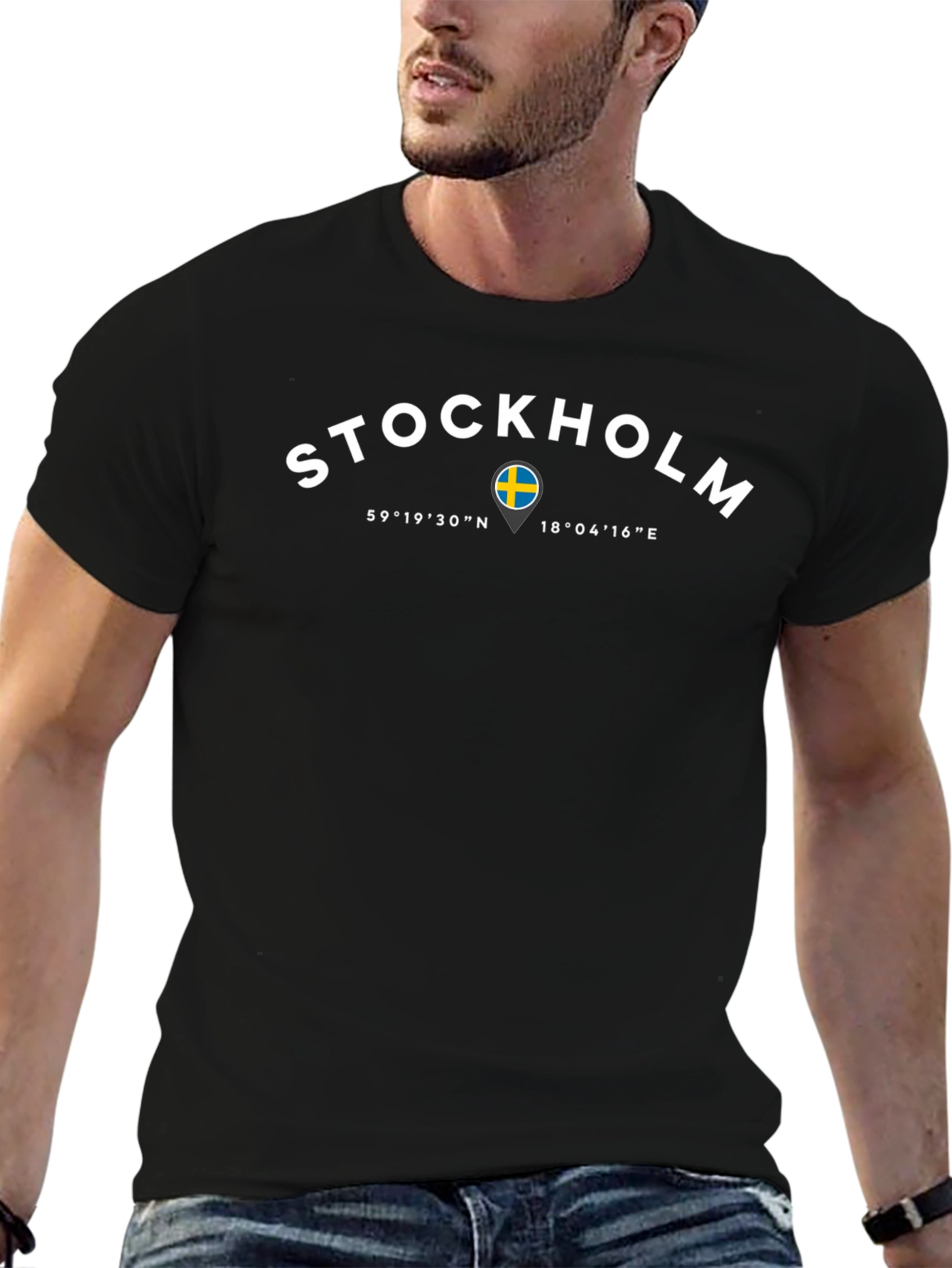Stockholm Sweden Coordinates Mens Black T-Shirt