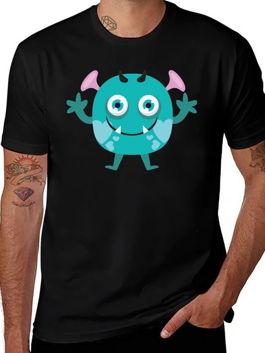 Cute Monster Graphic Tee - Black Cotton T-Shirt