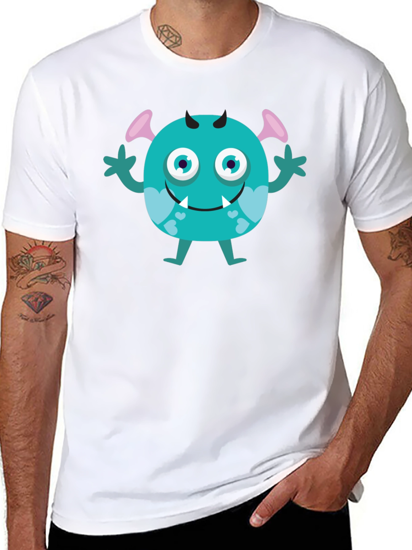 Cute Monster Graphic Tee - Black Cotton T-Shirt