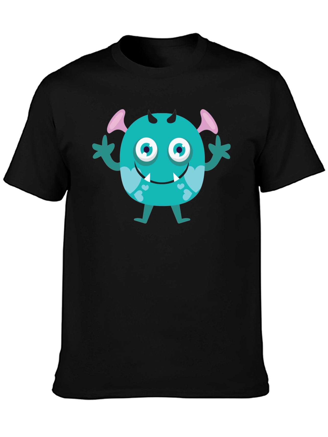 Cute Monster Graphic Tee - Black Cotton T-Shirt