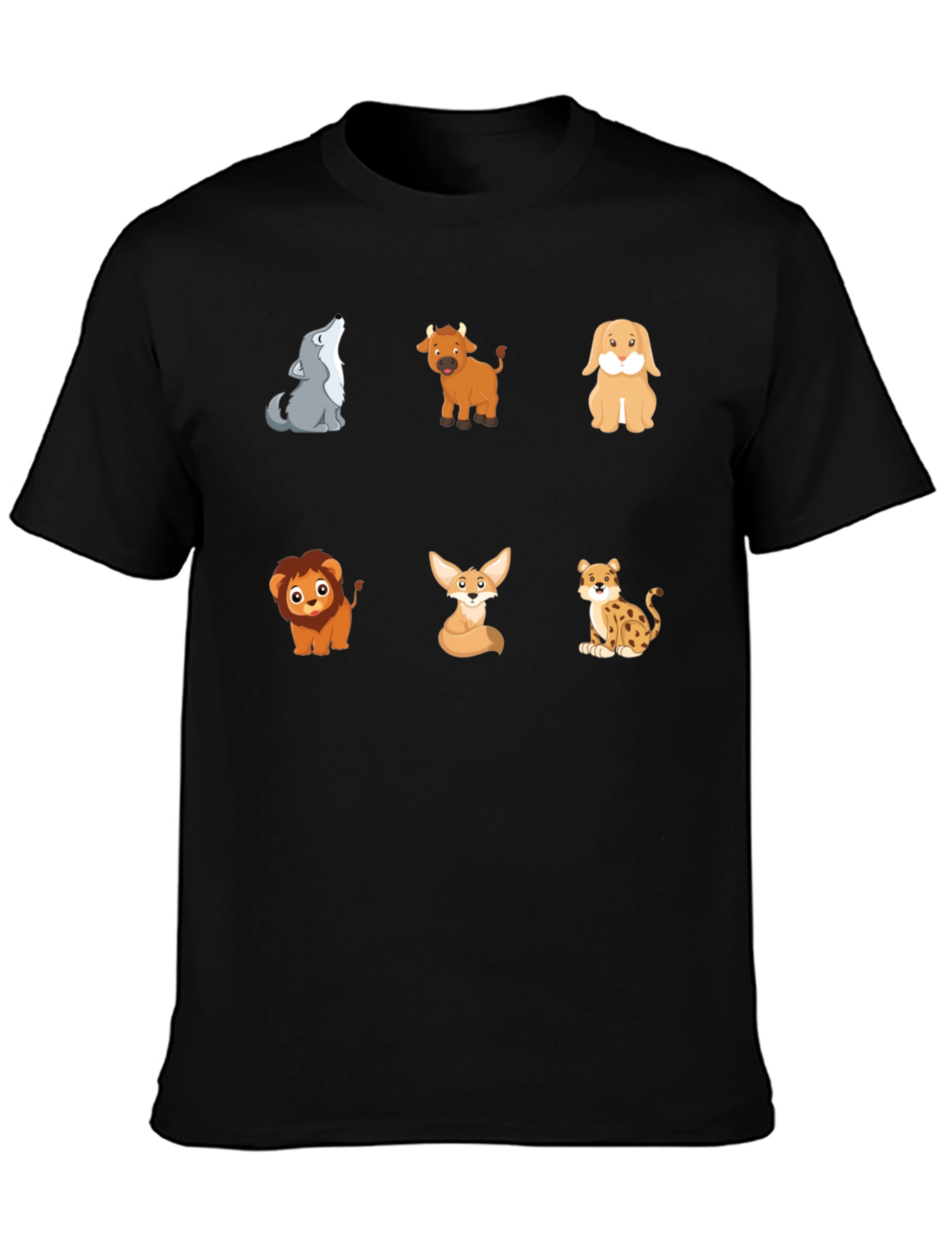 Animal Cartoon Print Black T-Shirt