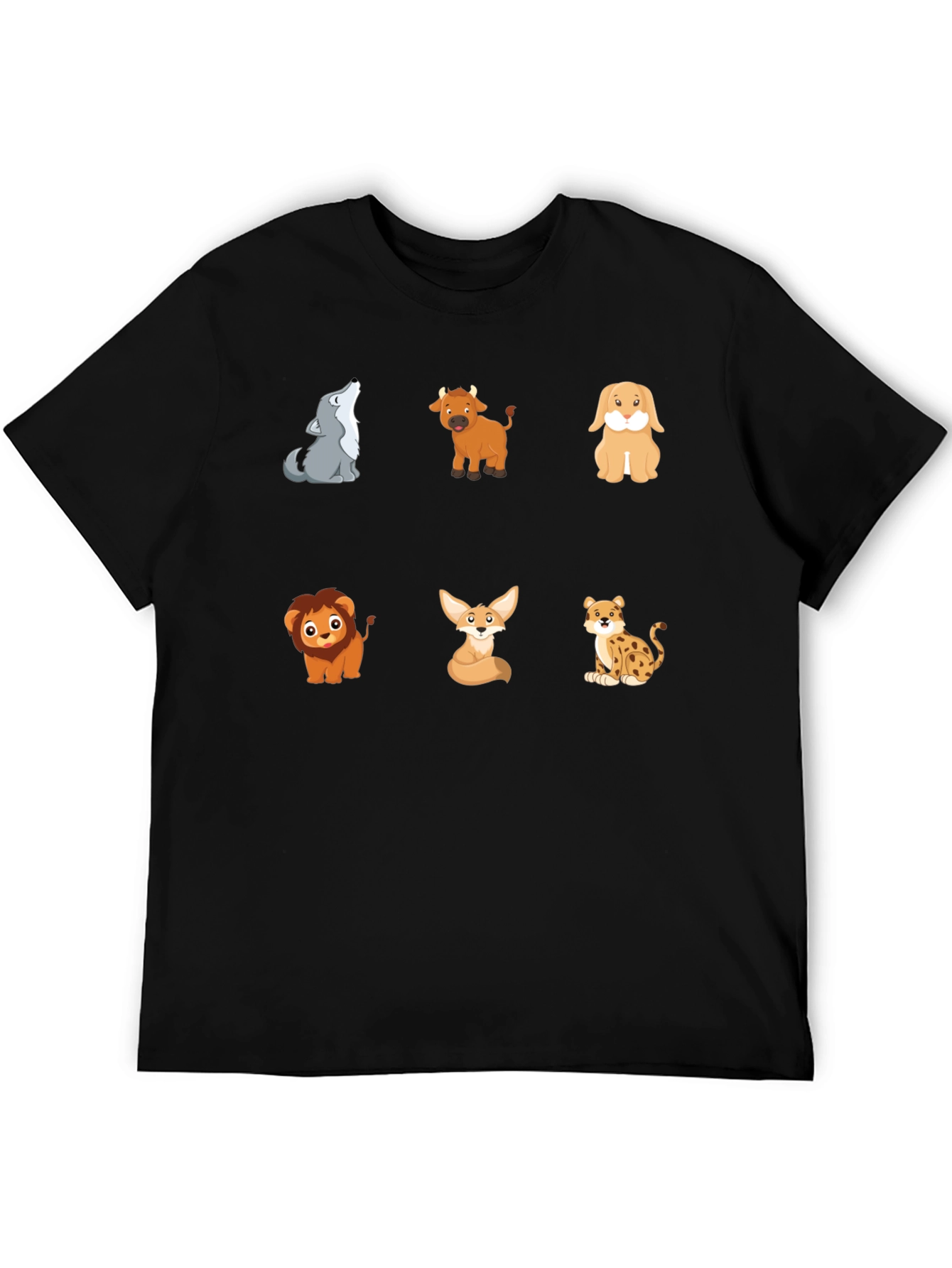 Animal Cartoon Print Black T-Shirt