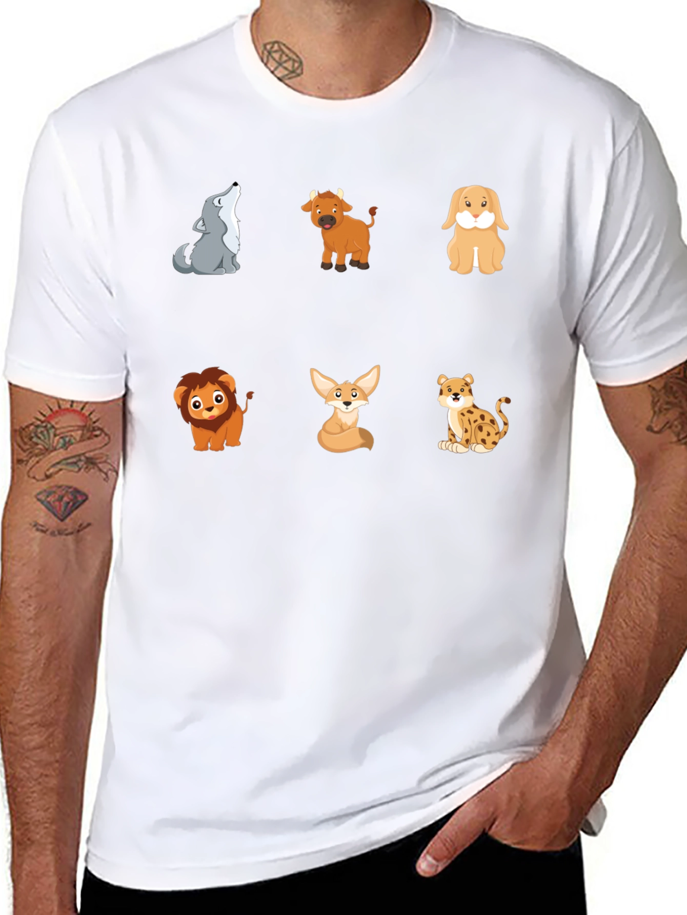 Animal Cartoon Print Black T-Shirt