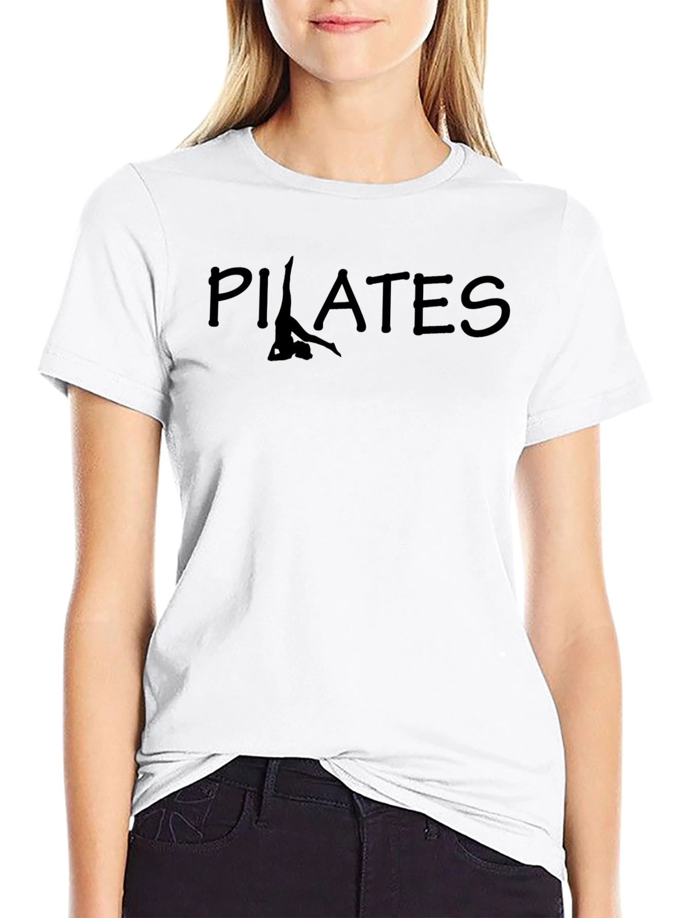 Pilates Pose Graphic Print Black T-Shirt
