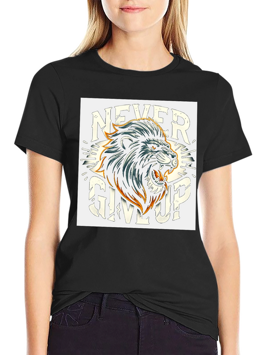 Never Give Up Lion Graphic Tee - Premium Soft Cotton