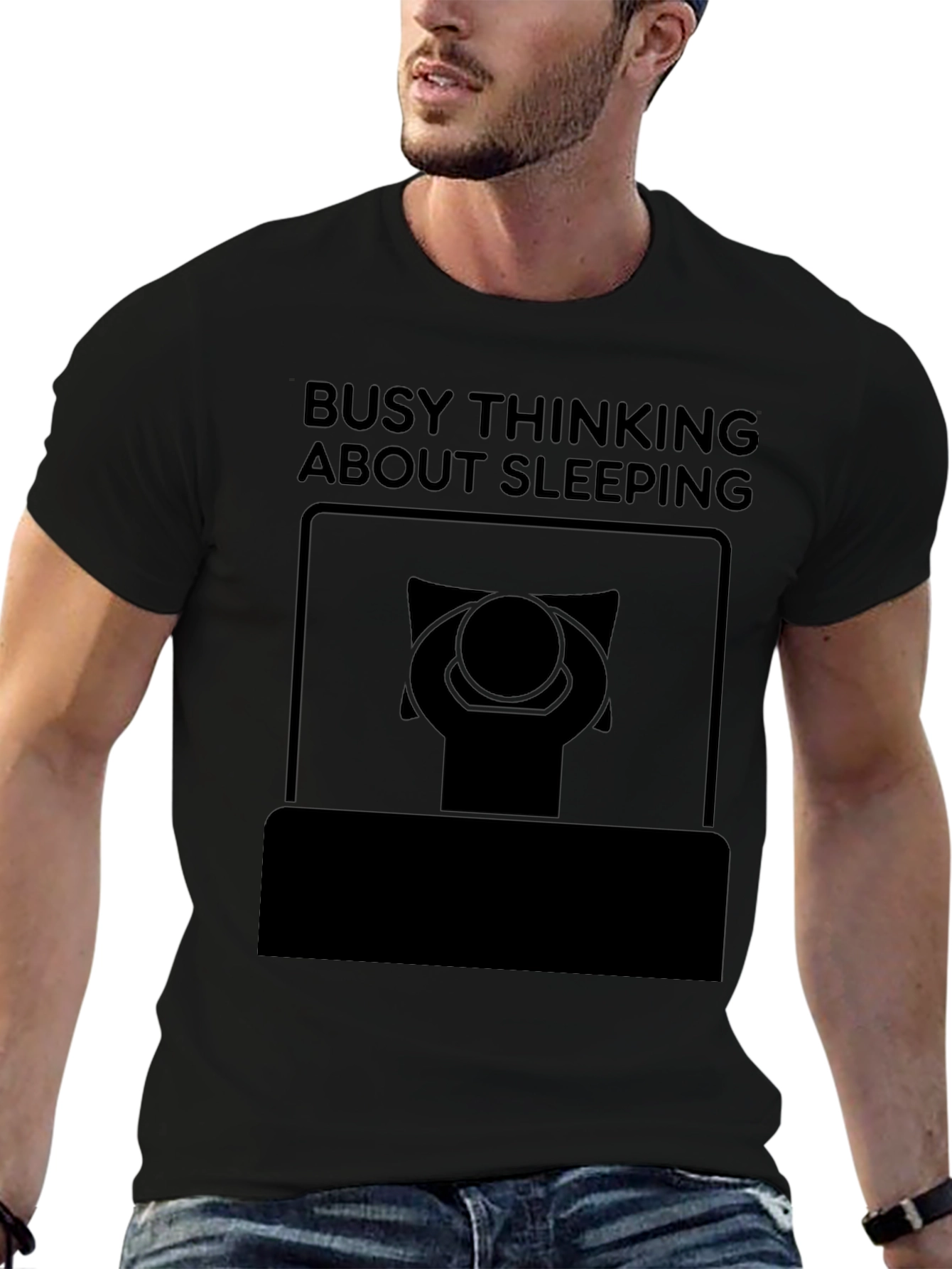 Busy Thinking About Sleeping Black Graphic Tee