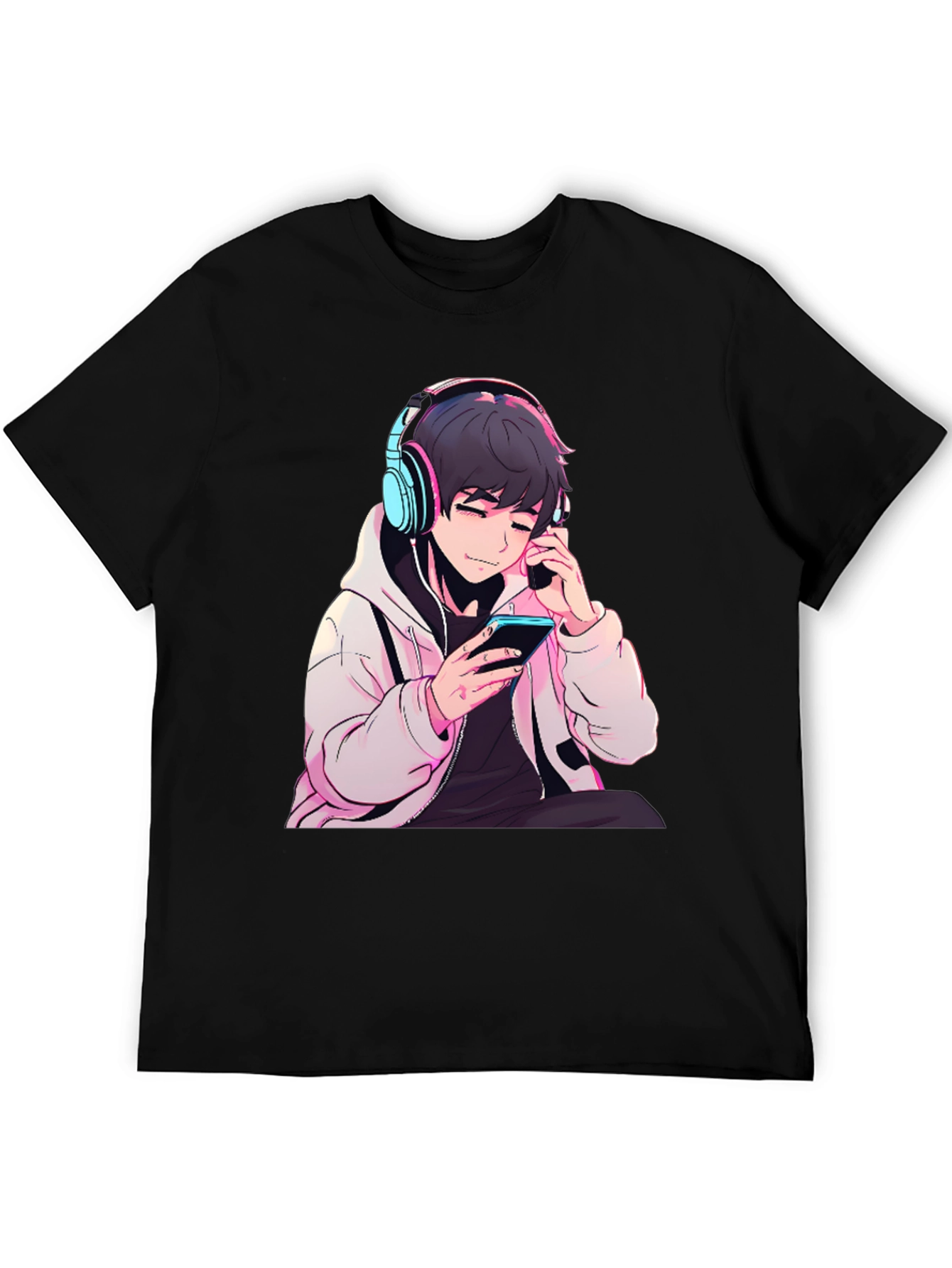 Anime Boy Headphones Graphic Tee - Cool Style
