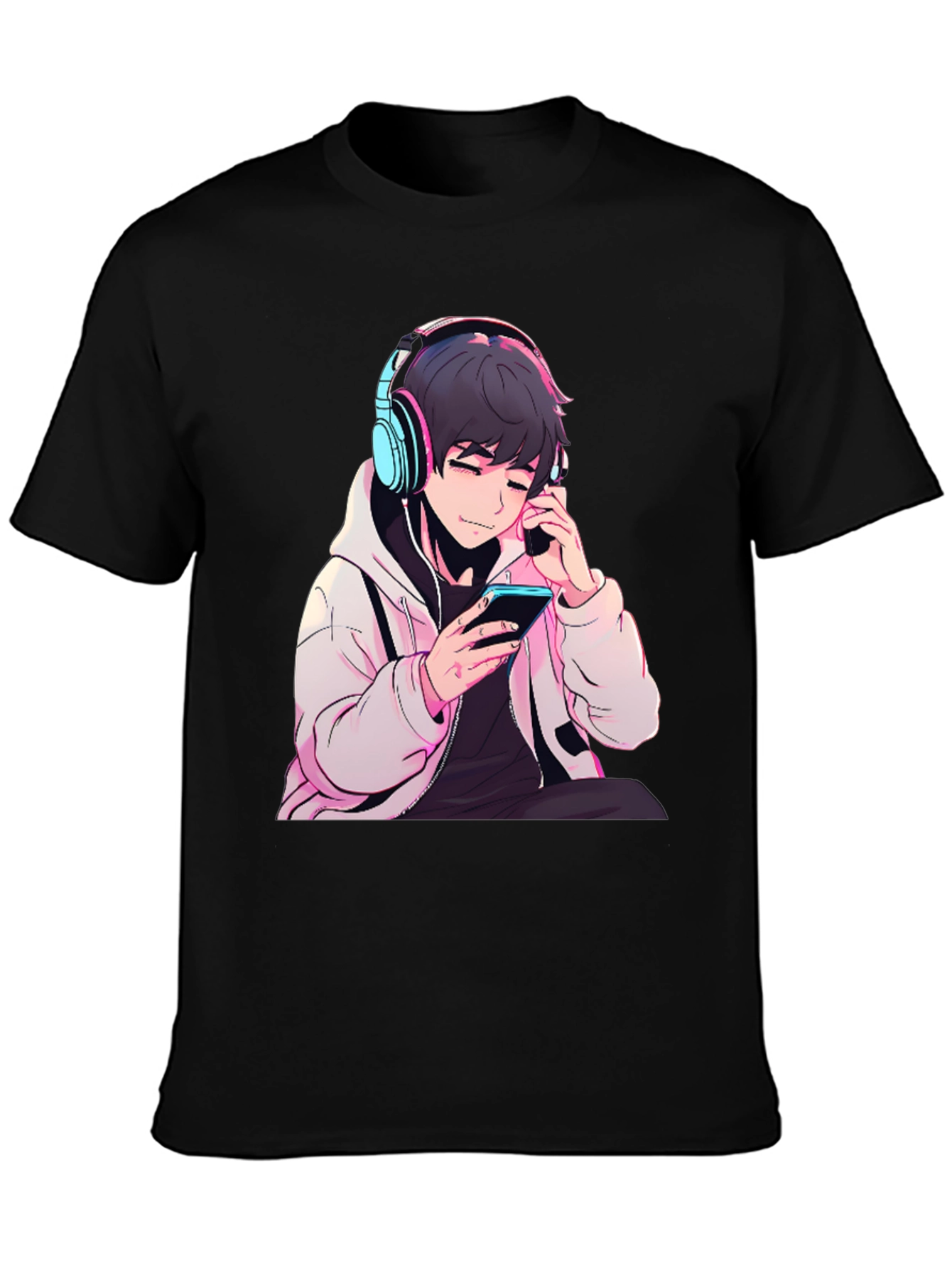 Anime Boy Headphones Graphic Tee - Cool Style
