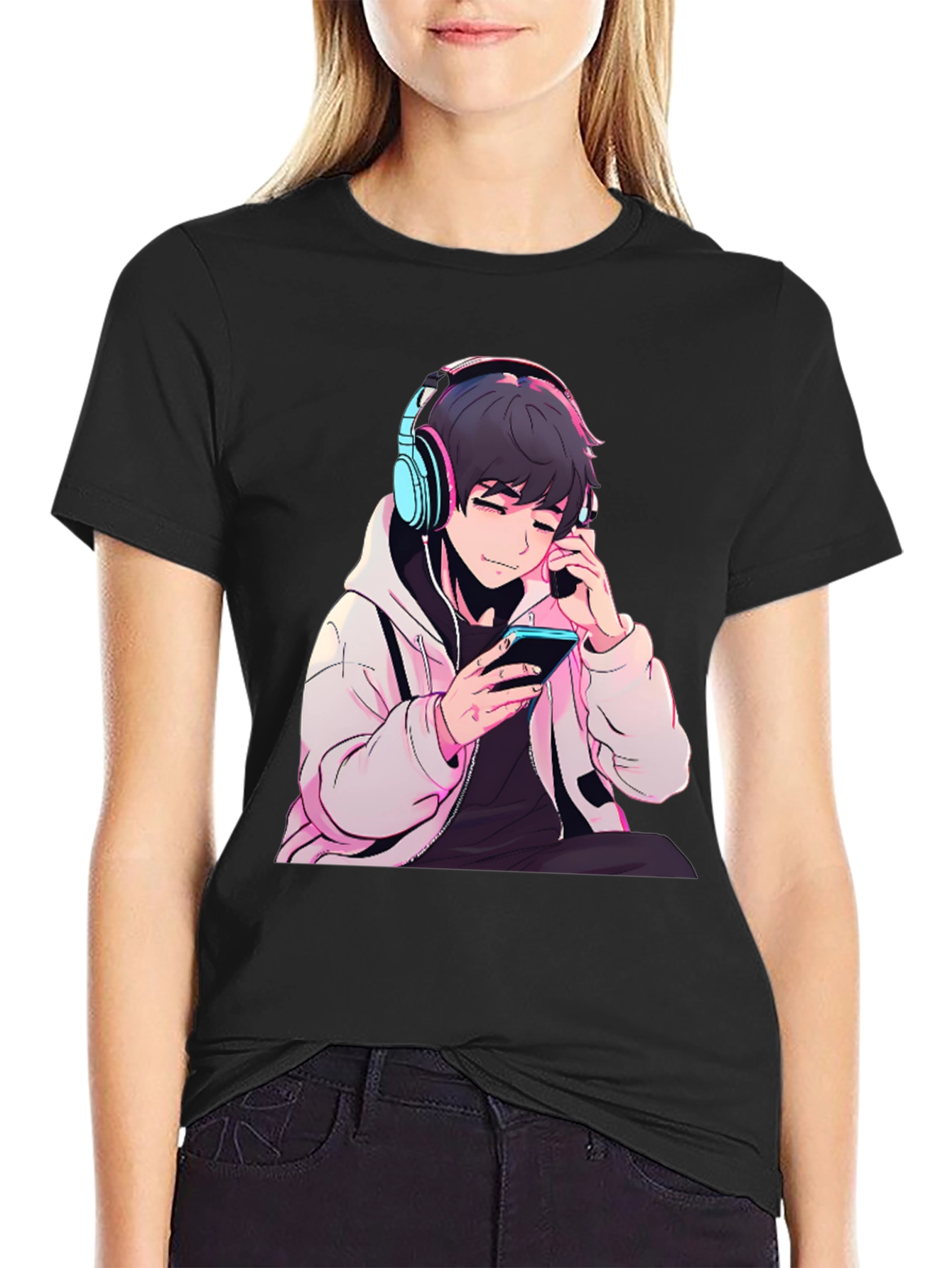 Anime Boy Headphones Graphic Tee - Cool Style