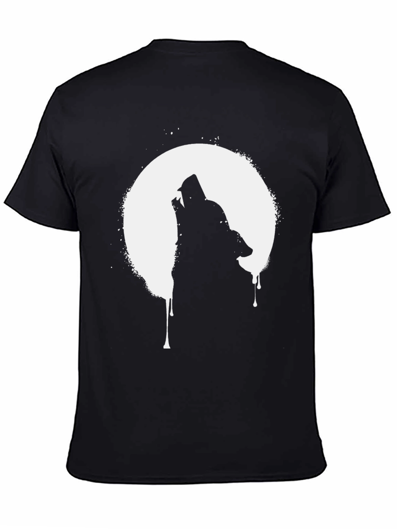 Wolf Howling at Moon Graphic T-Shirt - Black