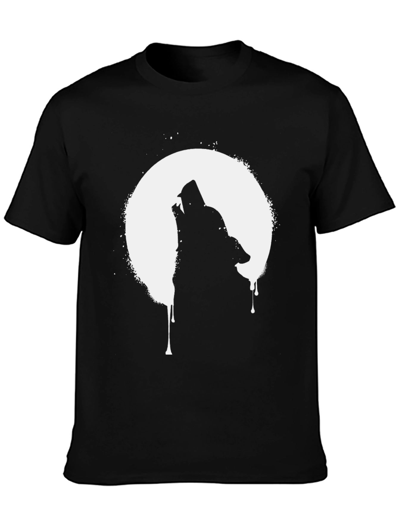 Wolf Howling at Moon Graphic T-Shirt - Black