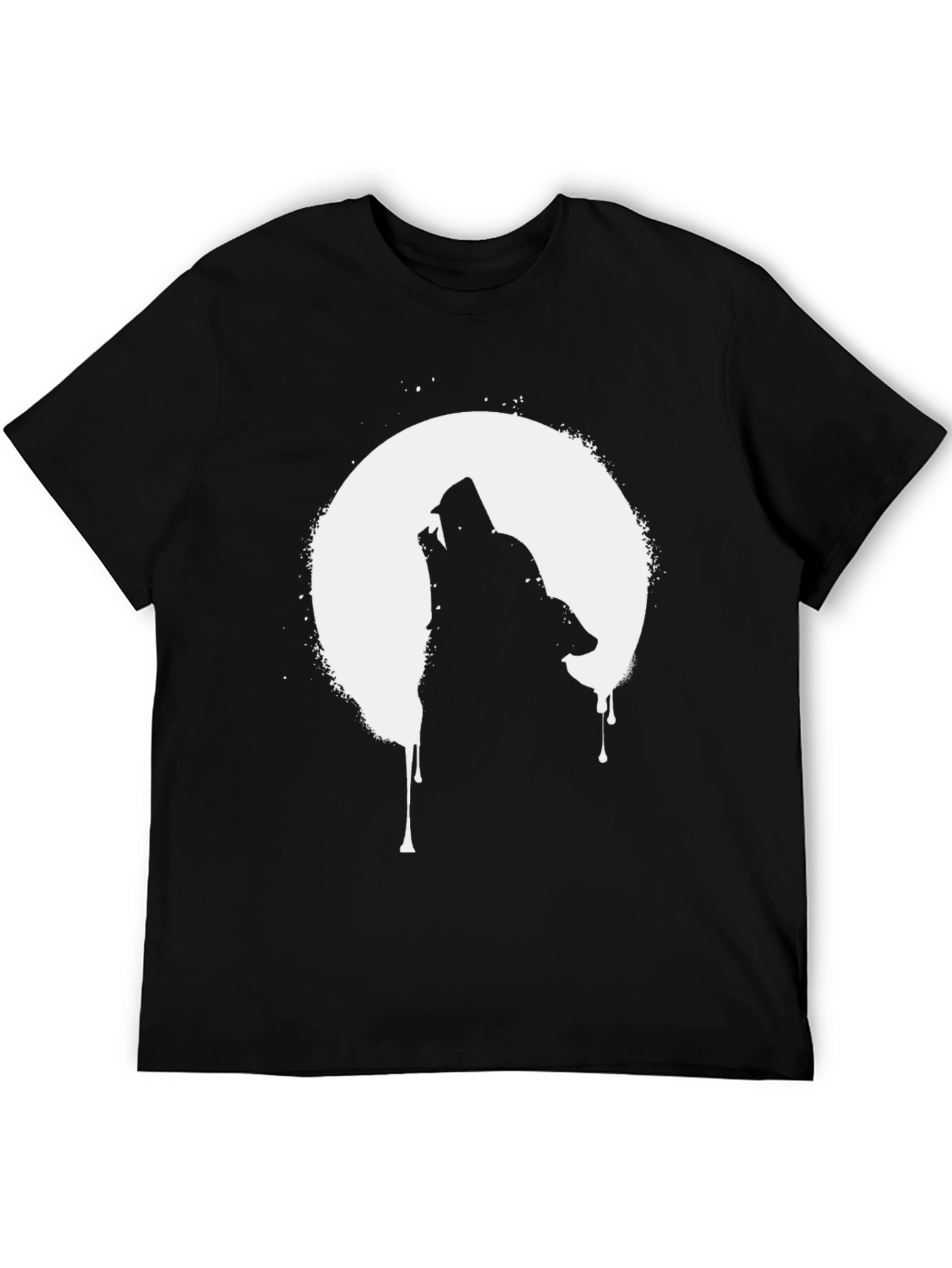 Wolf Howling at Moon Graphic T-Shirt - Black